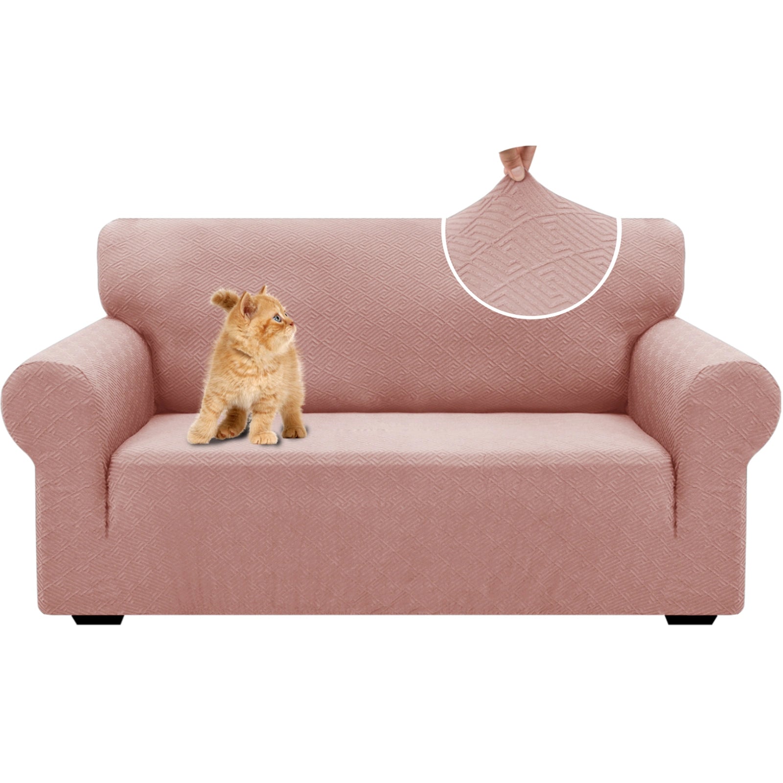 Housse de canapé 2 places YSTYLE - Serrage élastique, résistante aux griffures d'animaux, jacquard géométrique, antidérapante, lavable - Forme dos