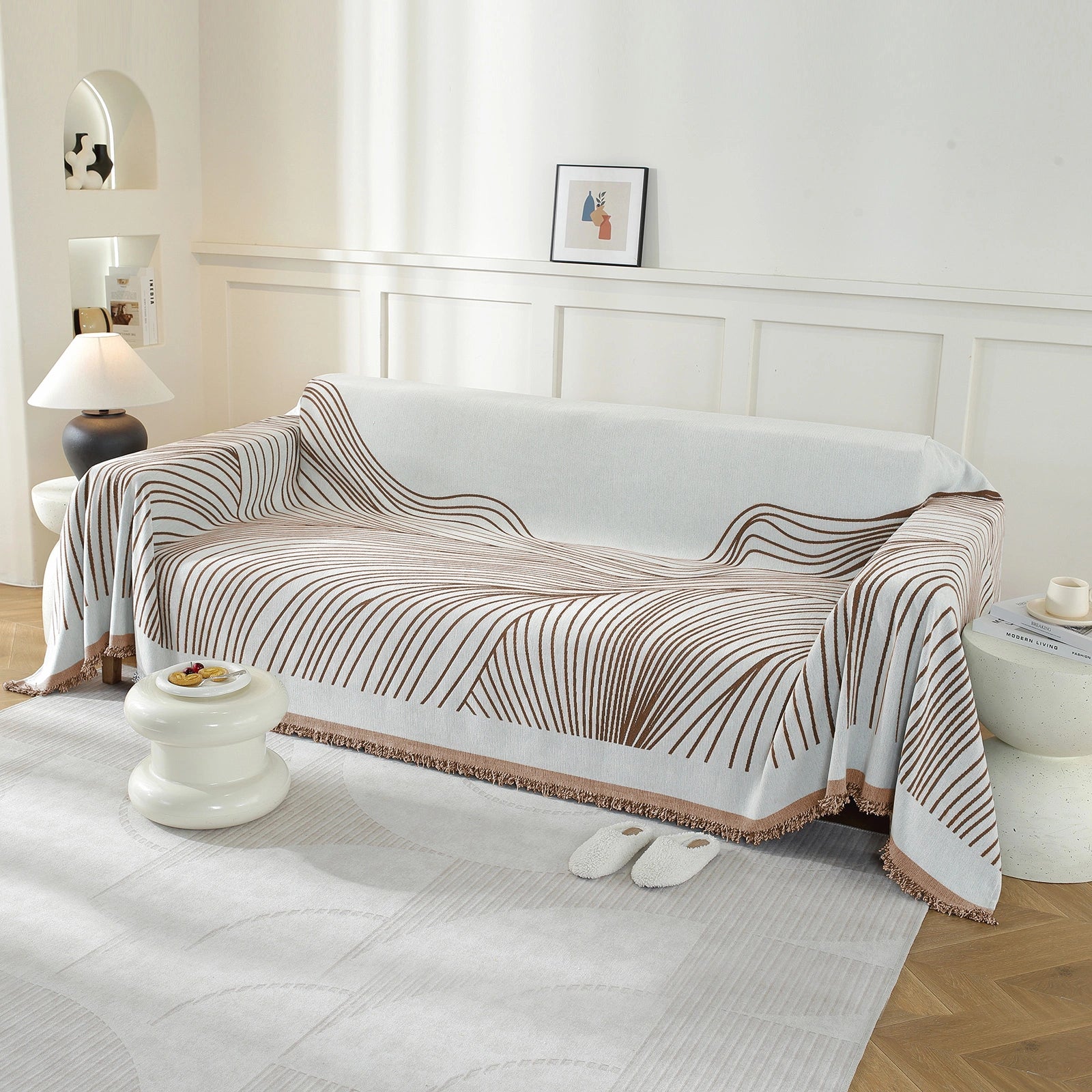 Manta de sofá para 4 personas YSTYLE, poliéster suave, lavable, uso multiusos, línea ondulada. 