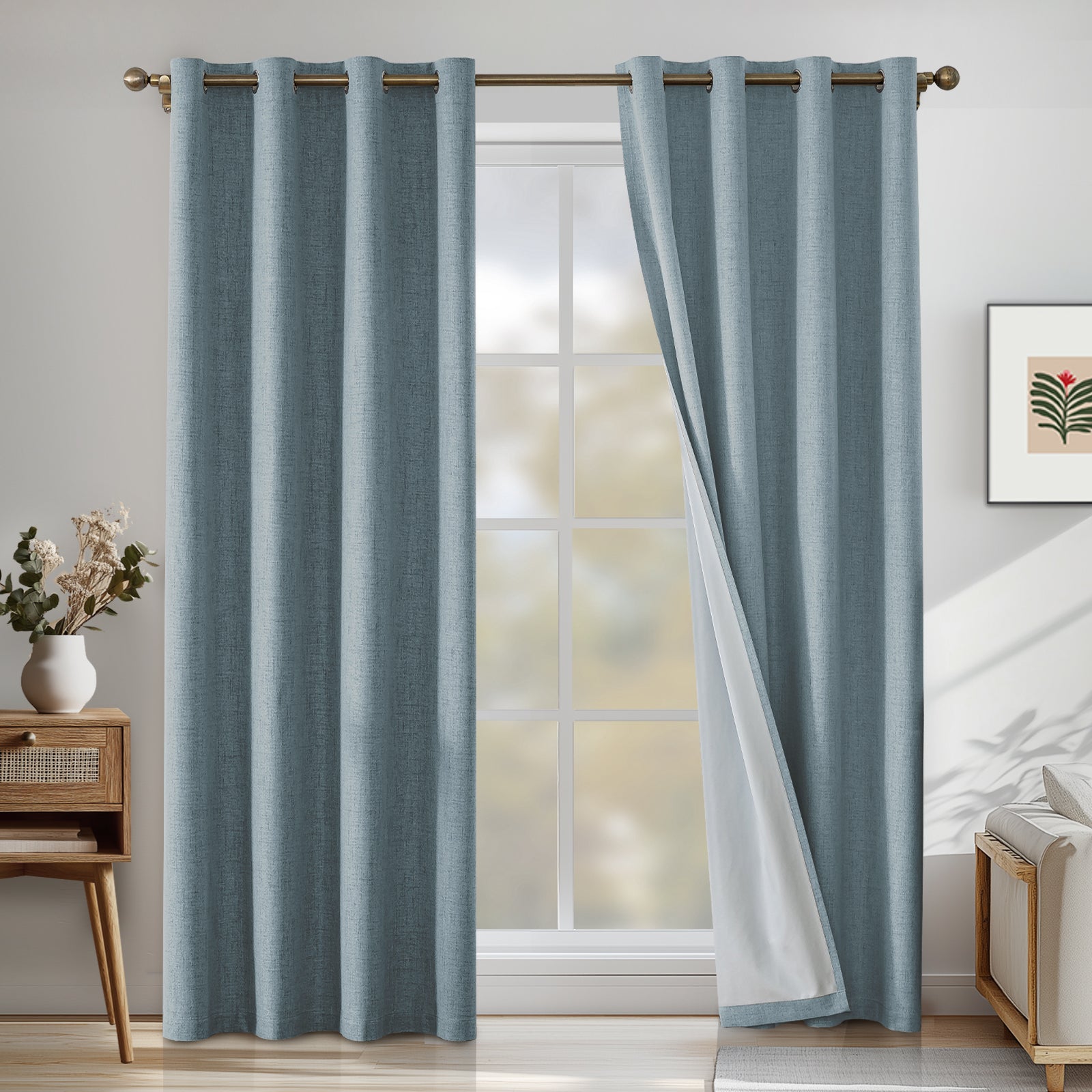2 Pieces 100% Blackout Linen Curtains 140x175 cm Thermal