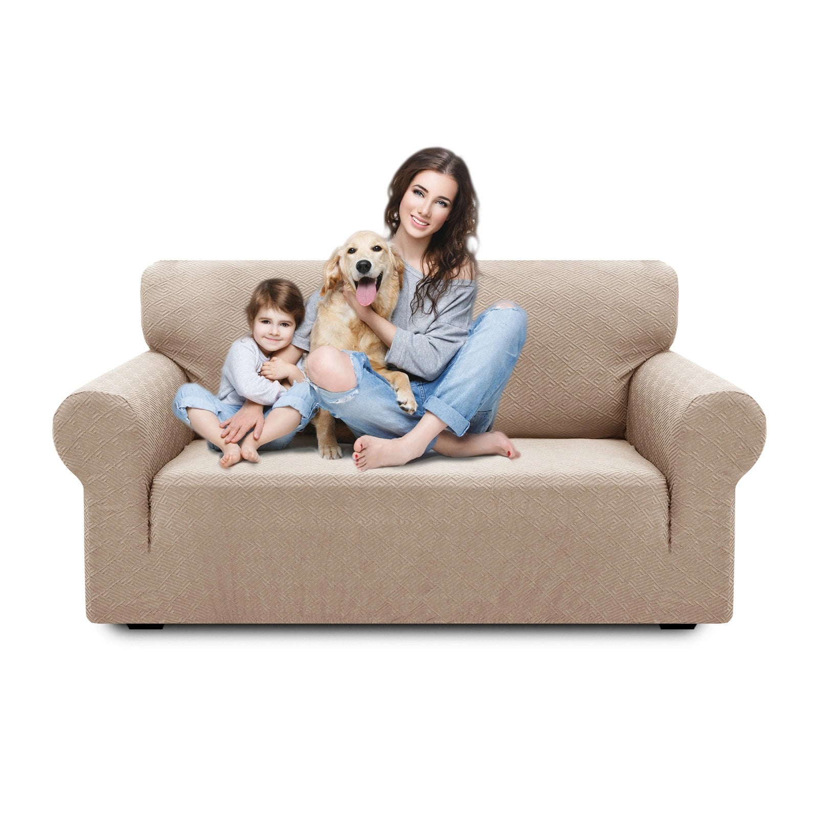 Housse de canapé 2 places YSTYLE - Serrage élastique, résistante aux griffures d'animaux, jacquard géométrique, antidérapante, lavable - Forme dos