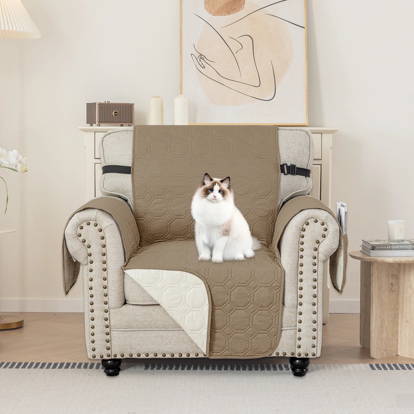 YSTYLE 1 Asiento Sofá Impermeable con brazos, Elegante - para Perros, Diseño Antideslizante y Resistente a Arañazos - Cuadrícula Yuanbao