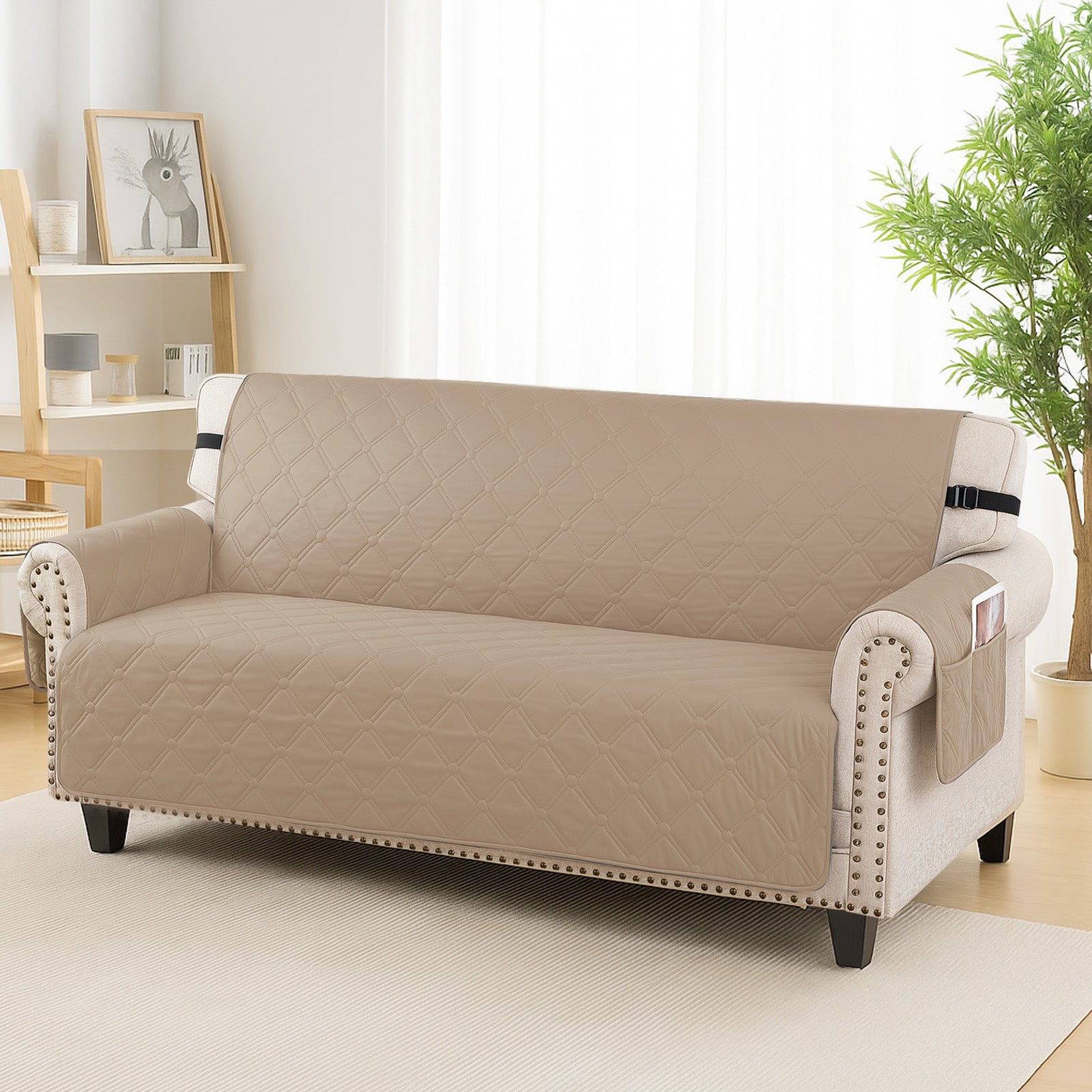 Ystyle Waterproof 2 Seater Sofa Cover with Armrests Side Pockets