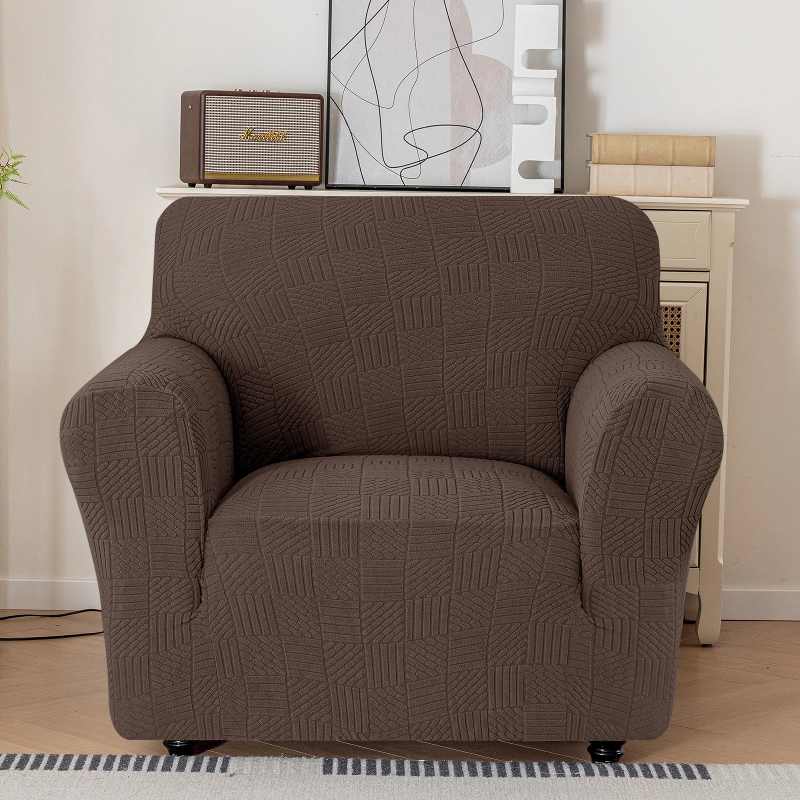 YSTYLE Cubierta de Sofá para 1 Asiento – Ajuste Elástico, Antideslizante, Amigable con Mascotas, Diseño Moderno, Lavable - Cinco Líneas 