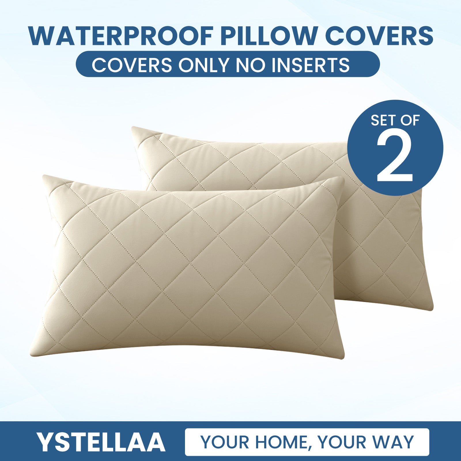 YSTYLE 2 Pieces Waterproof Bed Pillowcases 50x80cm Anti Mite-YSTYLE