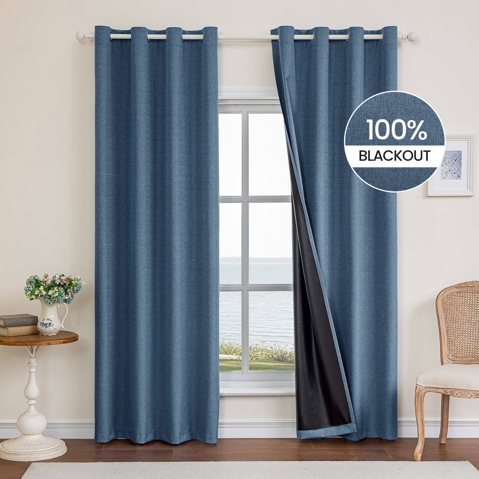 YSTYLE Schwarze Unifarbene Thermoisolierte Ösen-Verdunklungs-Vorhänge