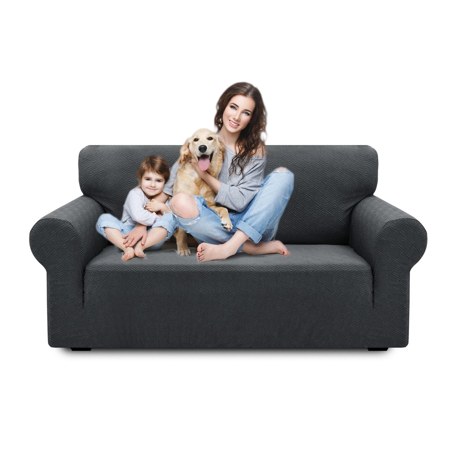 Housse de canapé 2 places YSTYLE - Serrage élastique, résistante aux griffures d'animaux, jacquard géométrique, antidérapante, lavable - Forme dos