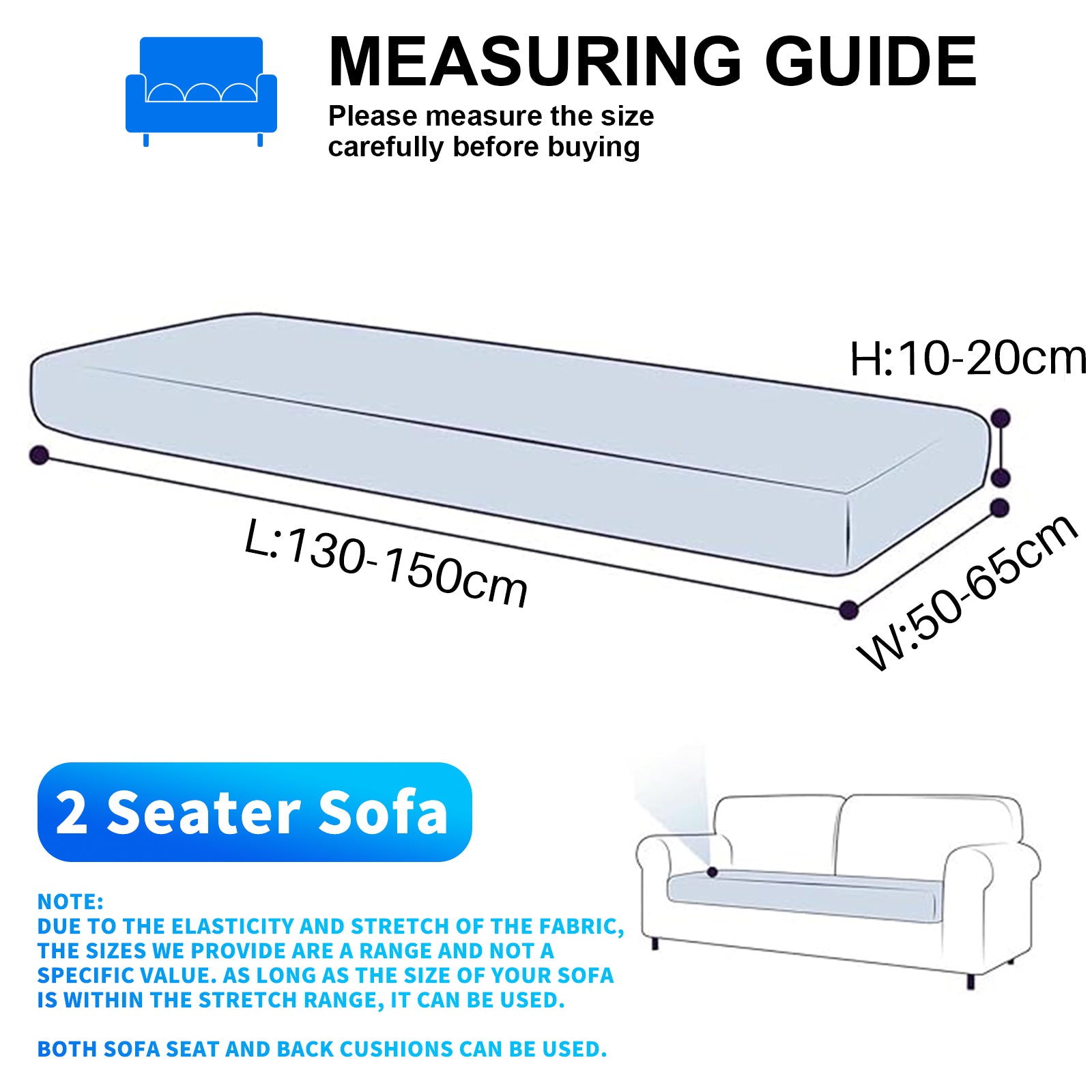 YSTYLE Funda de cojín de terciopelo para 2 asientos - Ajuste elástico, antideslizante, universal para cojines de sofá separados 