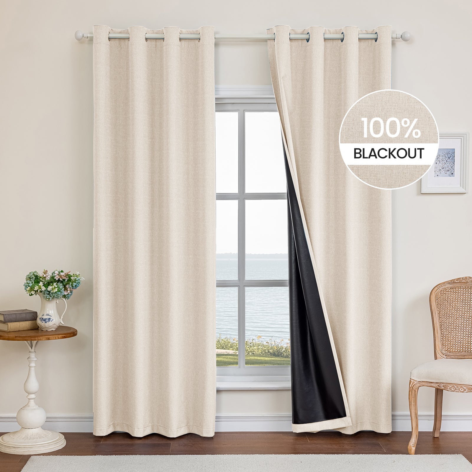 YSTYLE Schwarze Unifarbene Thermoisolierte Ösen-Verdunklungs-Vorhänge