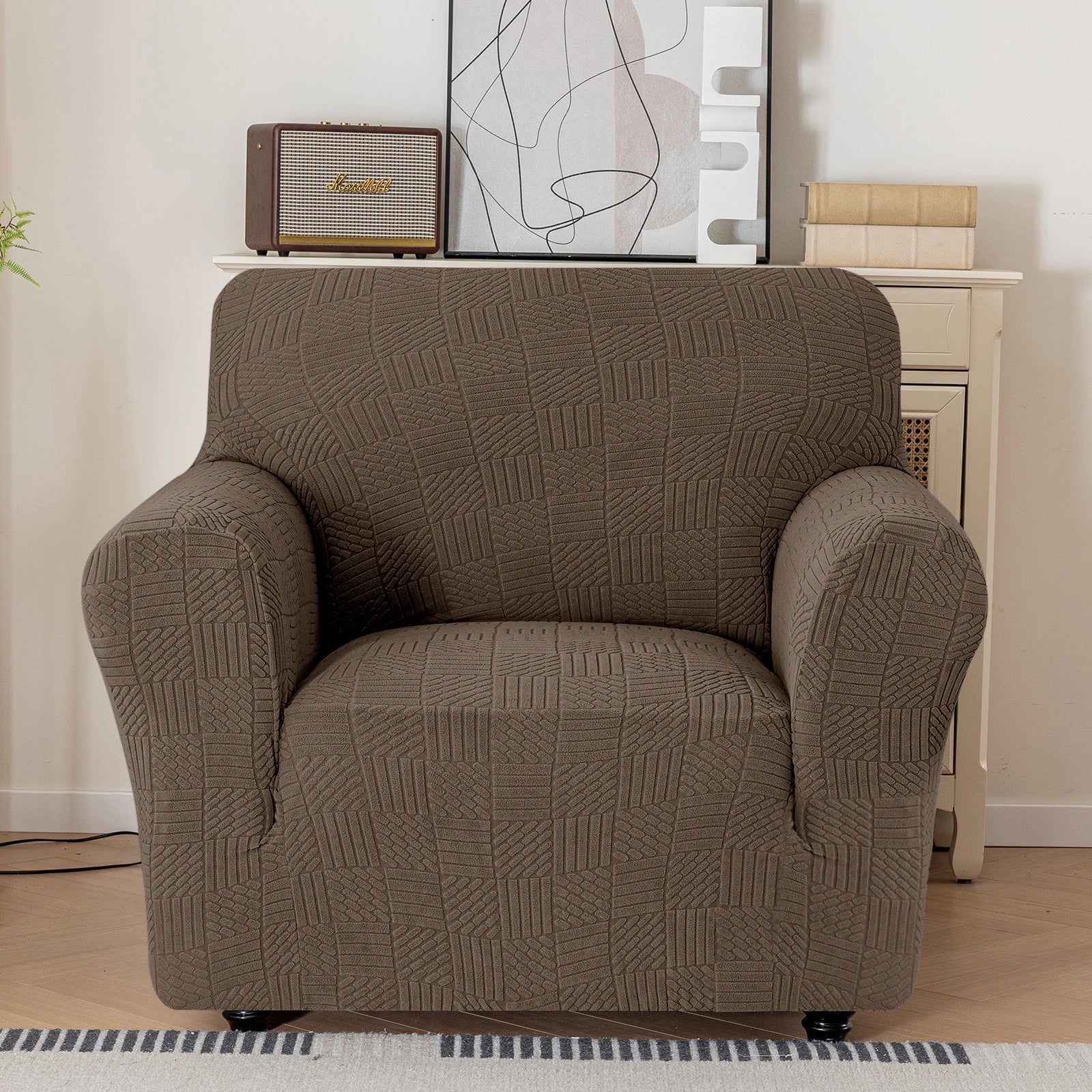 YSTYLE Cubierta de Sofá para 1 Asiento – Ajuste Elástico, Antideslizante, Amigable con Mascotas, Diseño Moderno, Lavable - Cinco Líneas 