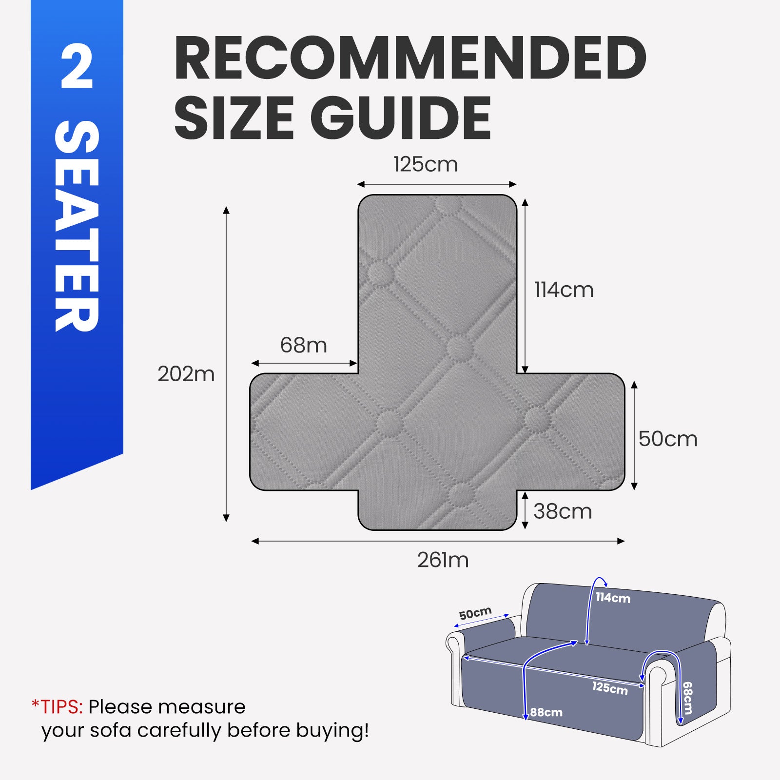 Ystyle Waterproof 2 Seater Sofa Cover with Armrests Side Pockets