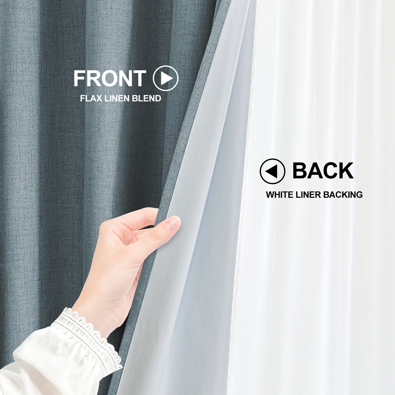 2 Pieces 100% Blackout Linen Curtains 140x175 cm Thermal