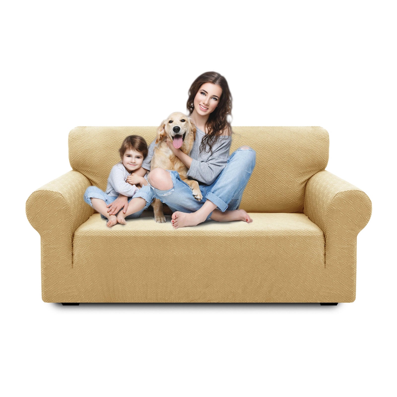 Housse de canapé 2 places YSTYLE - Serrage élastique, résistante aux griffures d'animaux, jacquard géométrique, antidérapante, lavable - Forme dos