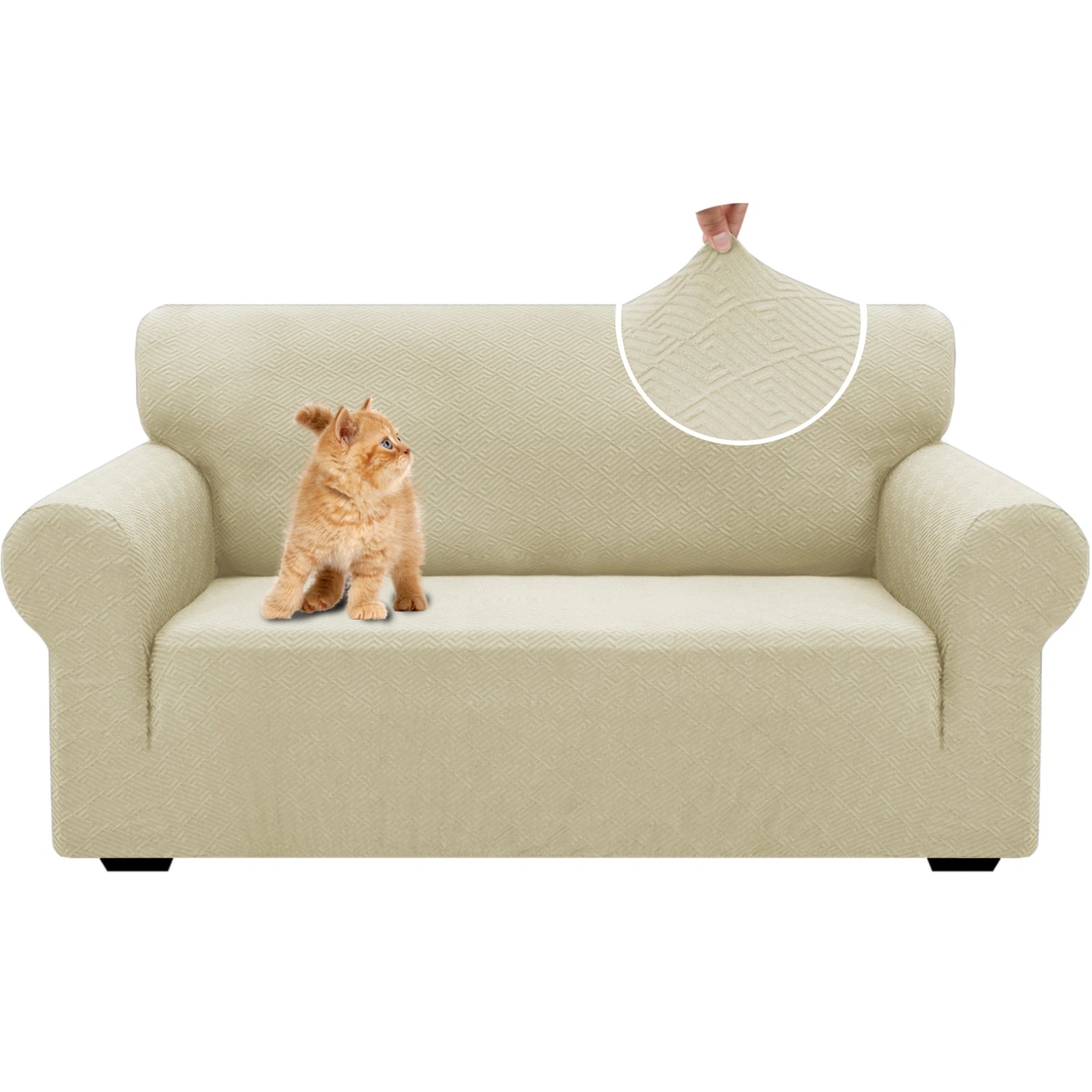 Housse de canapé 2 places YSTYLE - Serrage élastique, résistante aux griffures d'animaux, jacquard géométrique, antidérapante, lavable - Forme dos