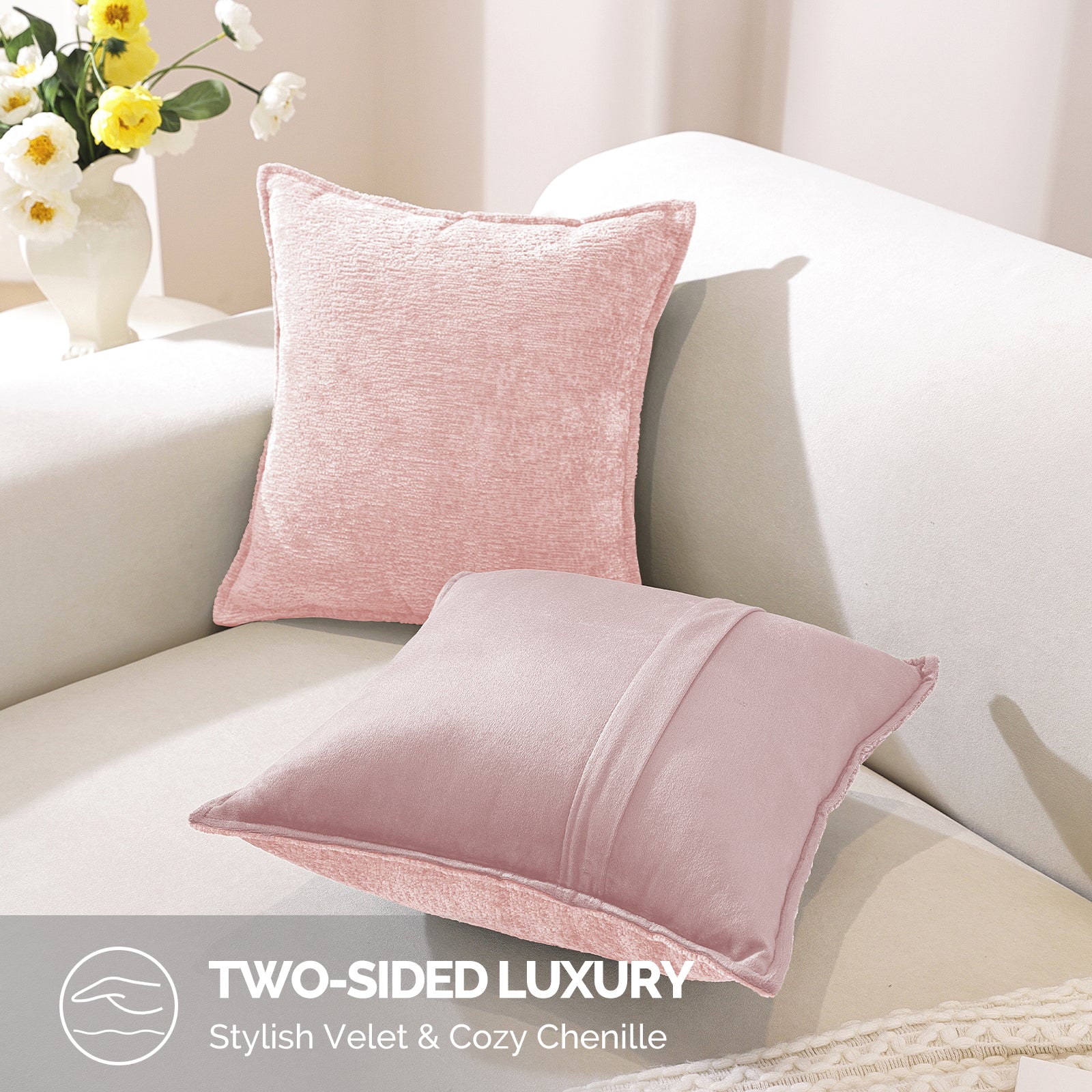 Ystyle 2 Pieces Chenille Cushion Covers 60x60cm Soft Velvet-YSTYLE