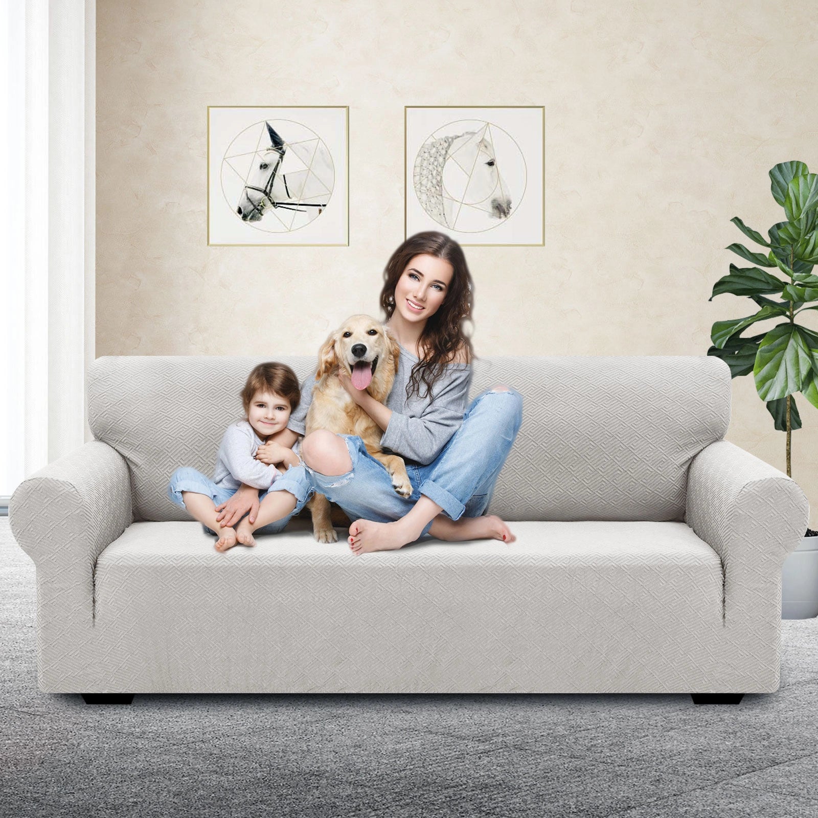 Cubierta de sofá de 4 asientos YSTYLE - Ajuste elástico, resistente a arañazos de mascotas, geométrico jacquard, antideslizante, lavable - Forma de espalda