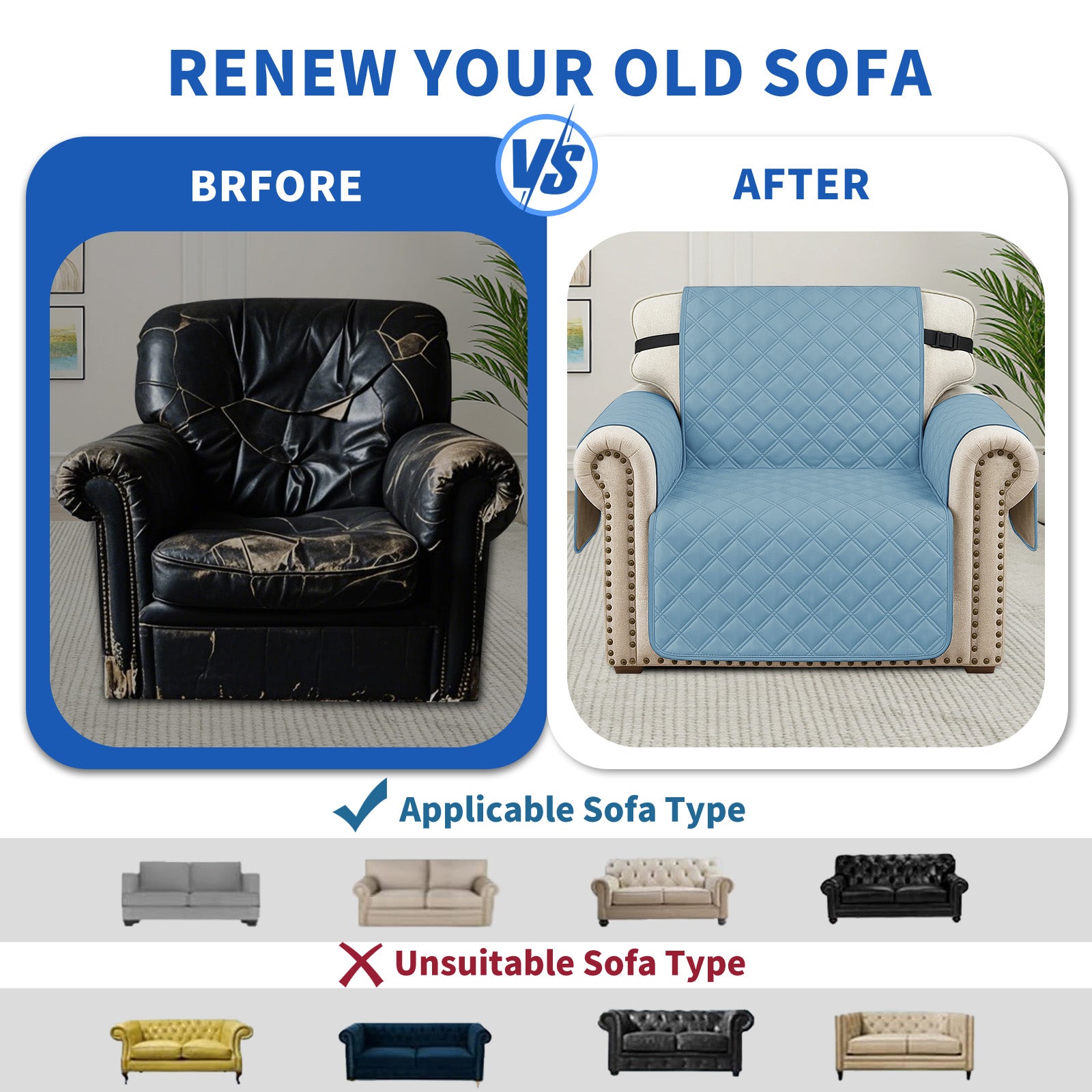 Ystyle 100% Waterproof 2 Seater Sofa Cover with Side Pockets