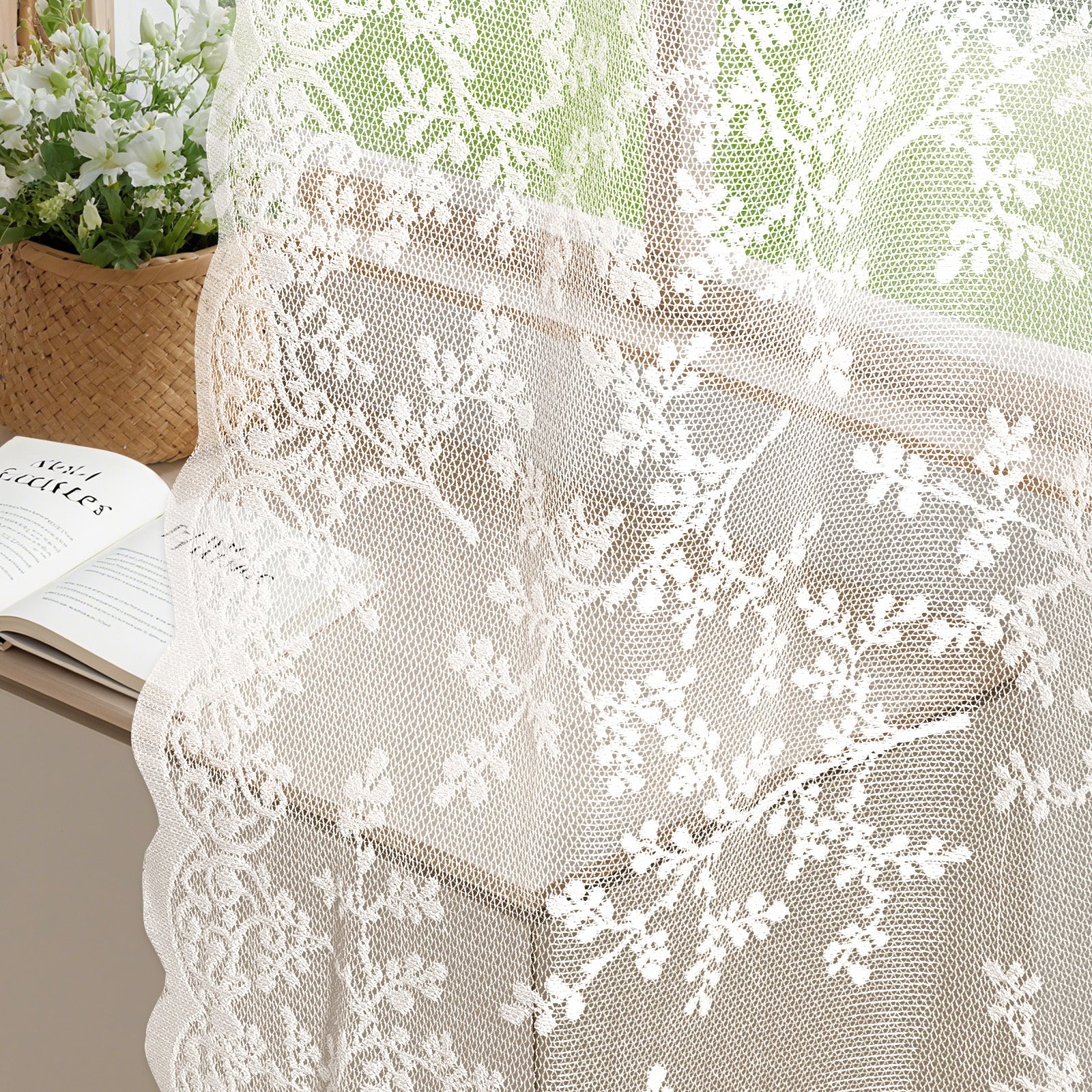 YSTYLE 2 Pieces Semi Sheer Lace Curtains Eyelets-YSTYLE