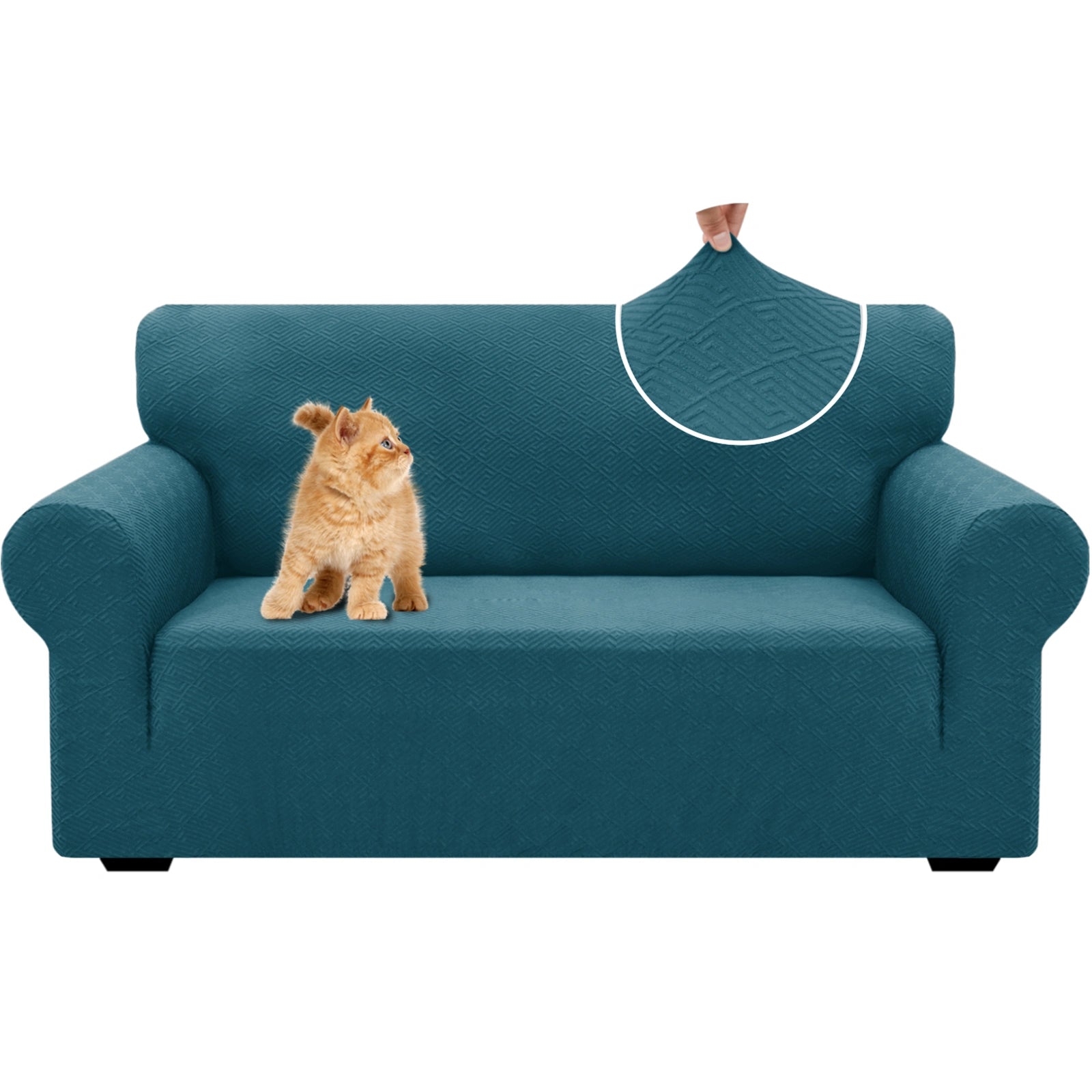 Housse de canapé 2 places YSTYLE - Serrage élastique, résistante aux griffures d'animaux, jacquard géométrique, antidérapante, lavable - Forme dos