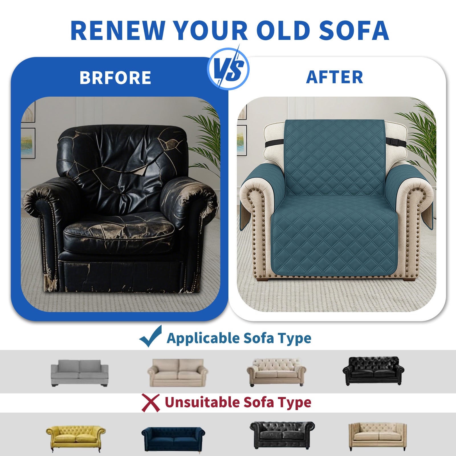 Ystyle 100% Waterproof 2 Seater Sofa Cover with Side Pockets