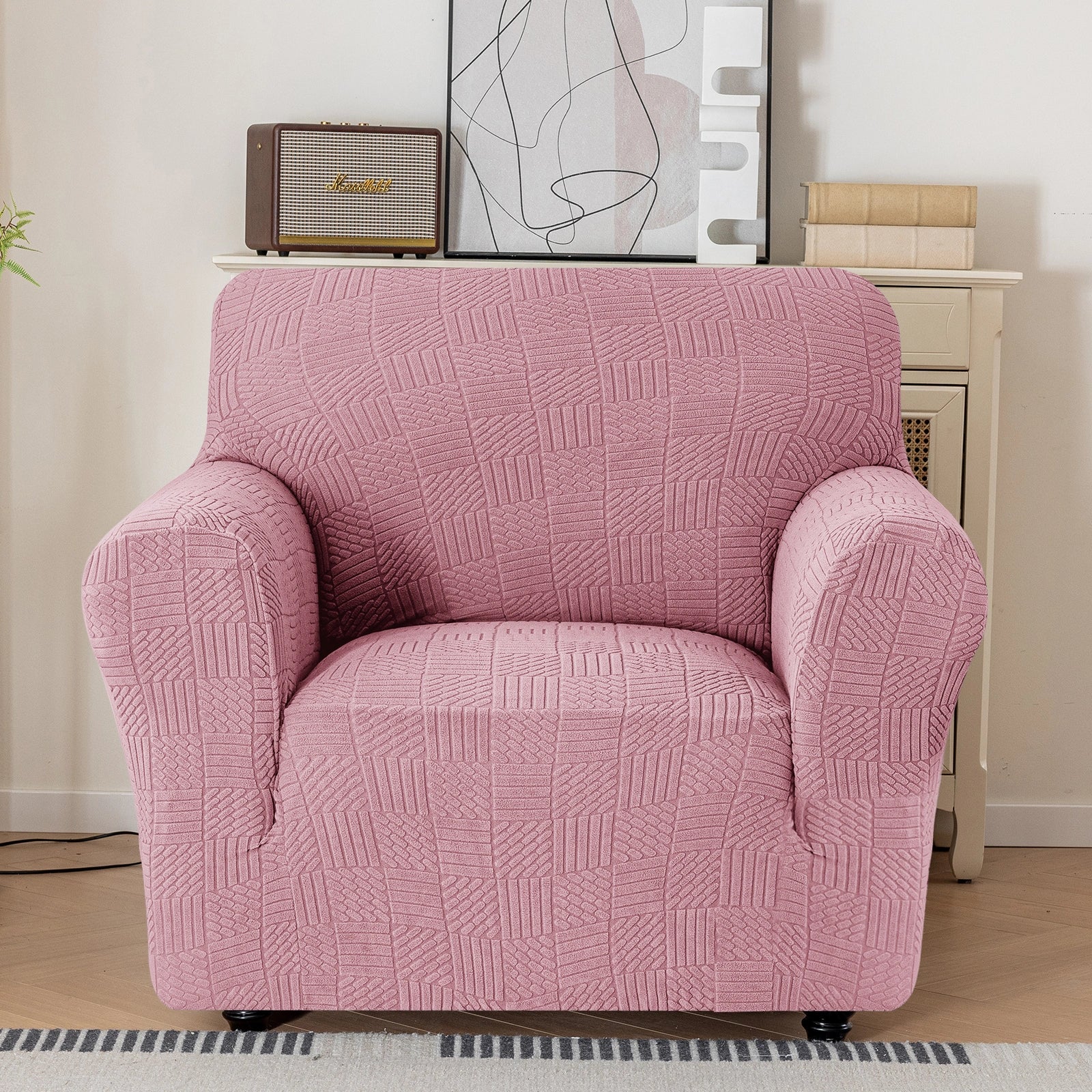 YSTYLE Cubierta de Sofá para 1 Asiento – Ajuste Elástico, Antideslizante, Amigable con Mascotas, Diseño Moderno, Lavable - Cinco Líneas 