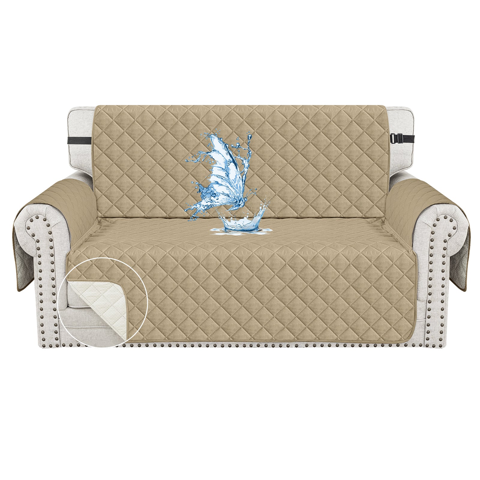 Ystyle Waterproof 2 Seater Sofa Cover with Armrests Anti-Slip