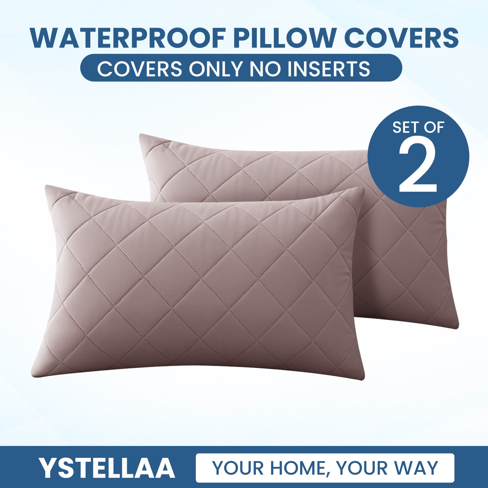YSTYLE 2 Pieces Waterproof Bed Pillowcases 50x80cm Anti Mite-YSTYLE