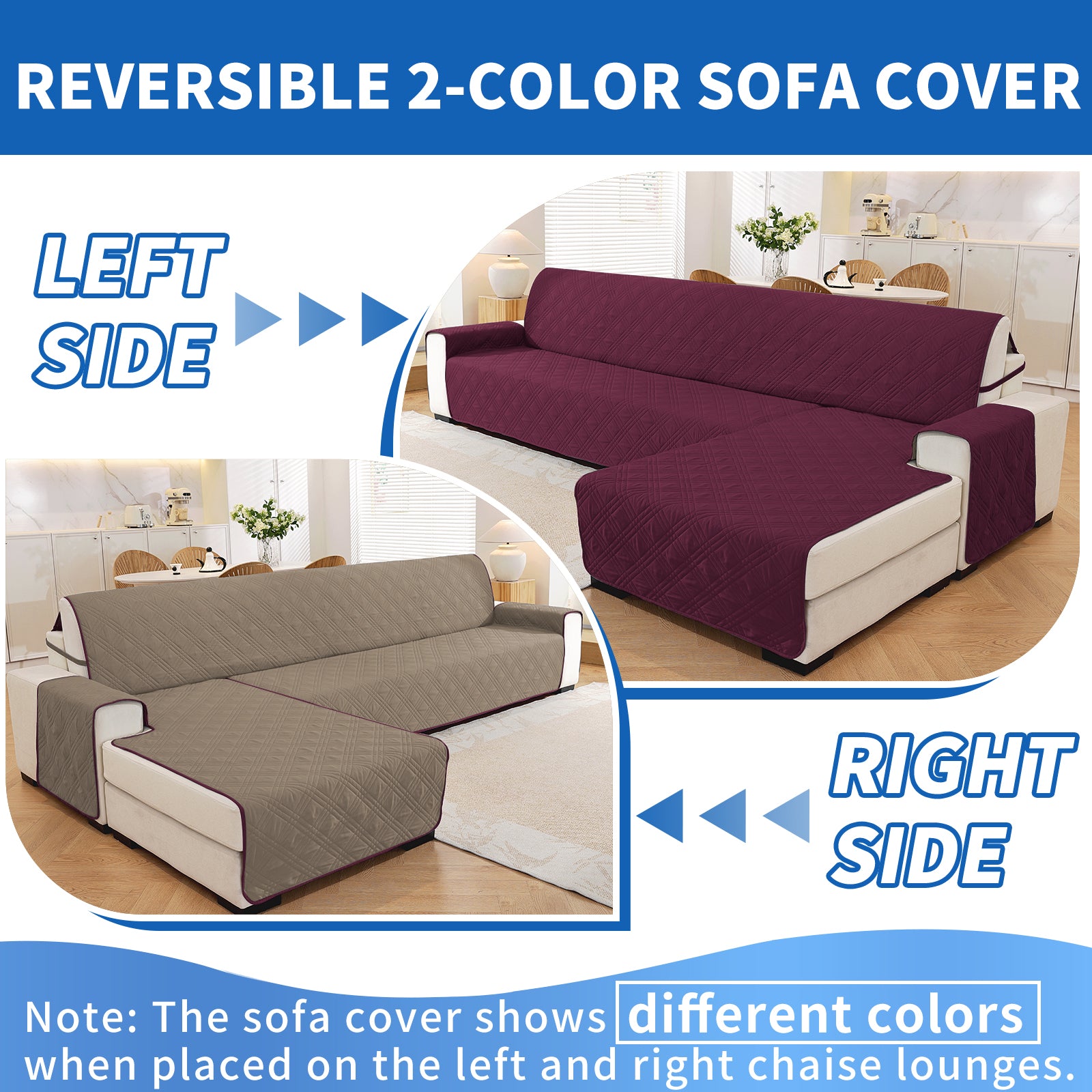 YSTYLE Reversible 4 Seater Corner Sofa Cover Quilted Anti Slip-YSTYLE