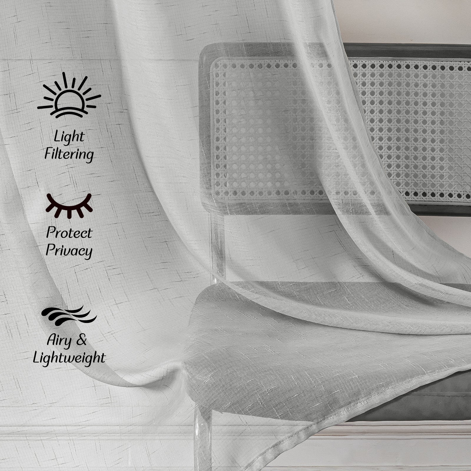 YSTYLE 2 Pieces Linen Look Voile Curtains Eyelets-YSTYLE