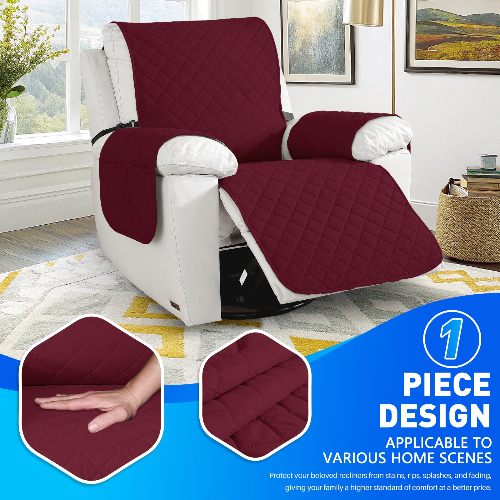 Waterproof 1 Seater Armchair Cover with Non-Slip Backing and Pockets