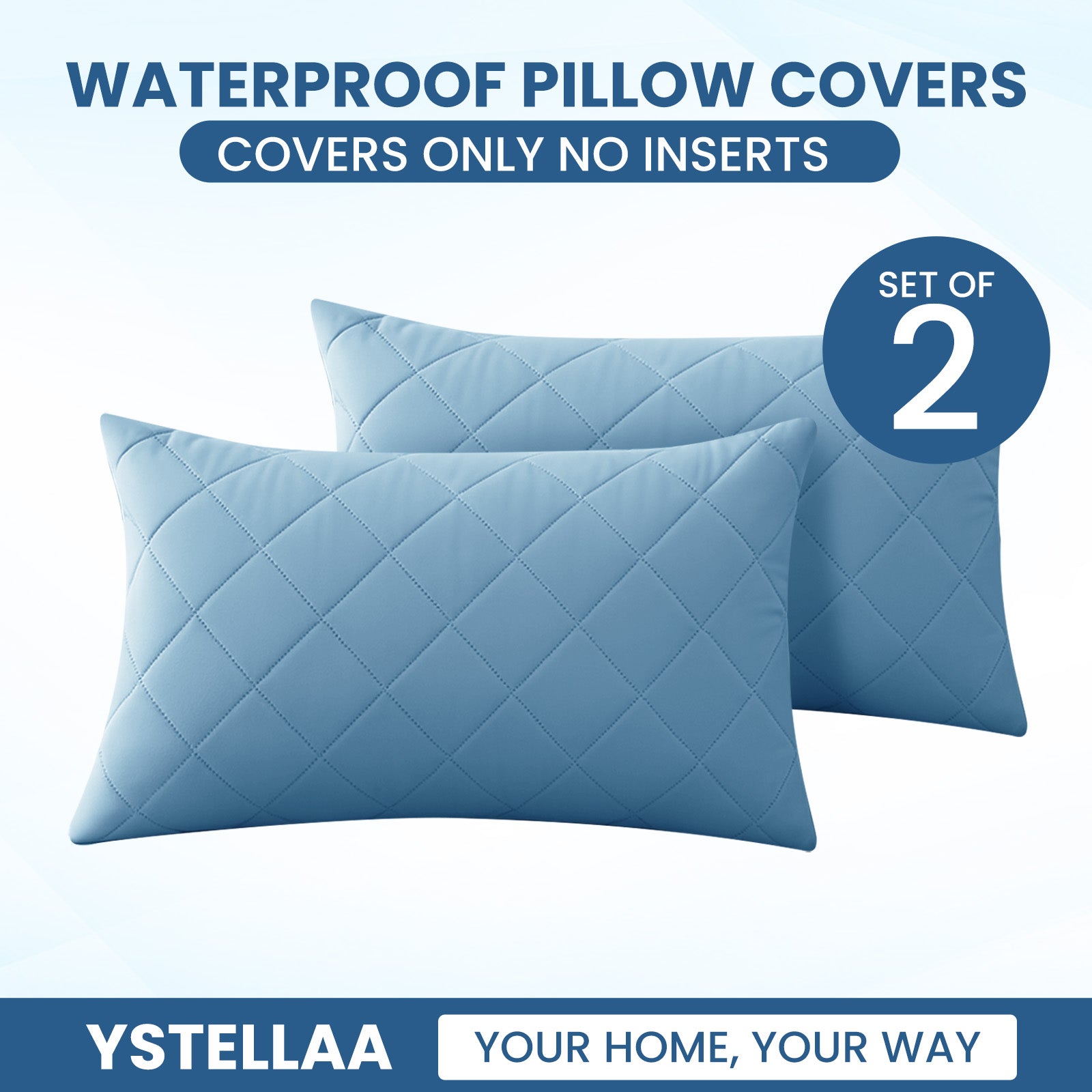 YSTYLE 2 Pieces Waterproof Bed Pillowcases 50x80cm Anti Mite-YSTYLE
