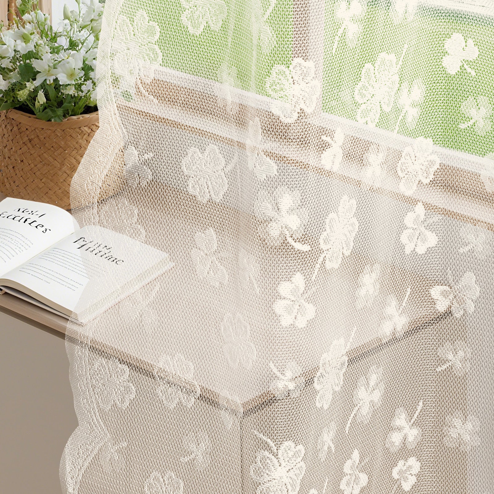 YSTYLE 2 Pieces Lace Voile Curtains with Eyelets-YSTYLE