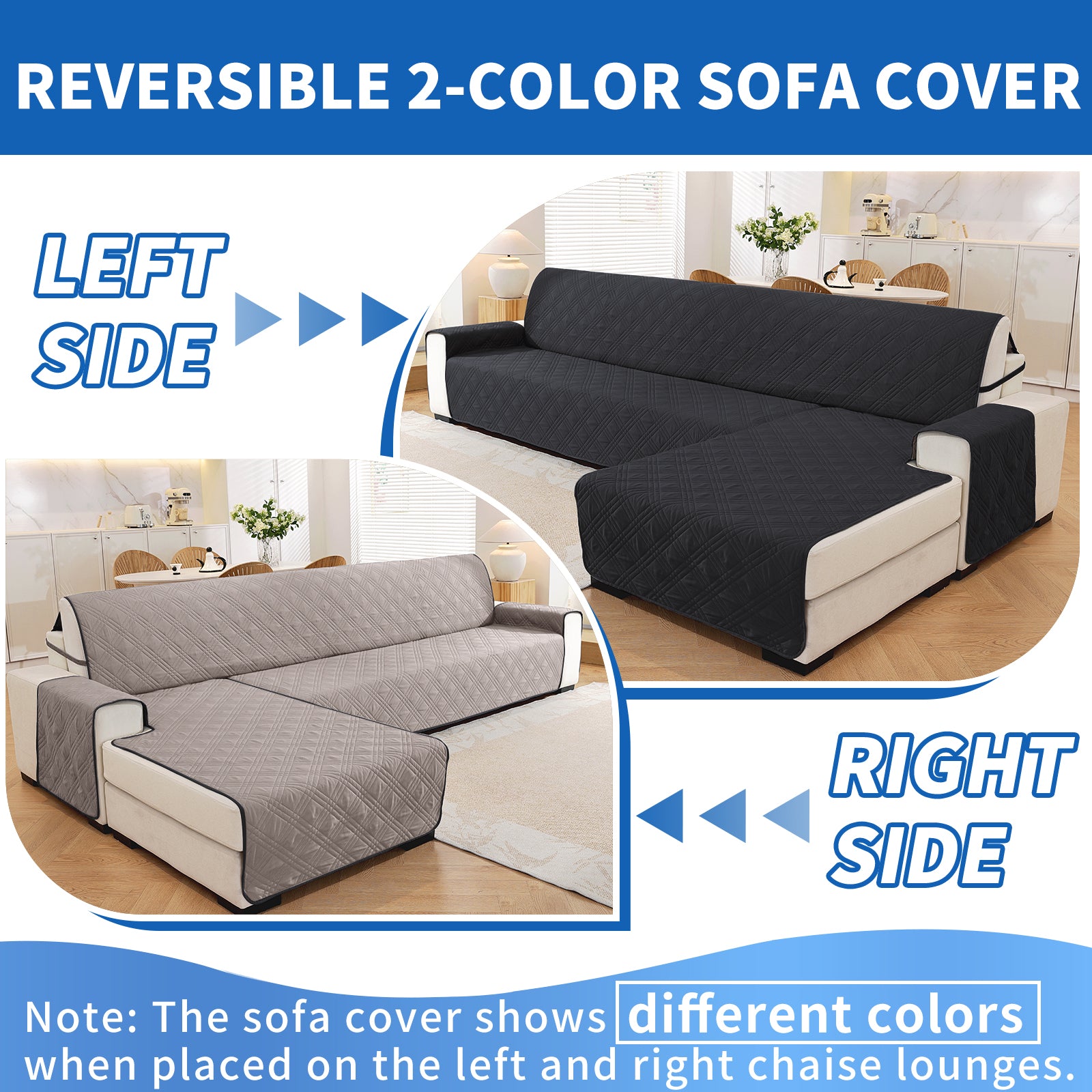 YSTYLE Reversible 4 Seater Corner Sofa Cover Quilted Anti Slip-YSTYLE