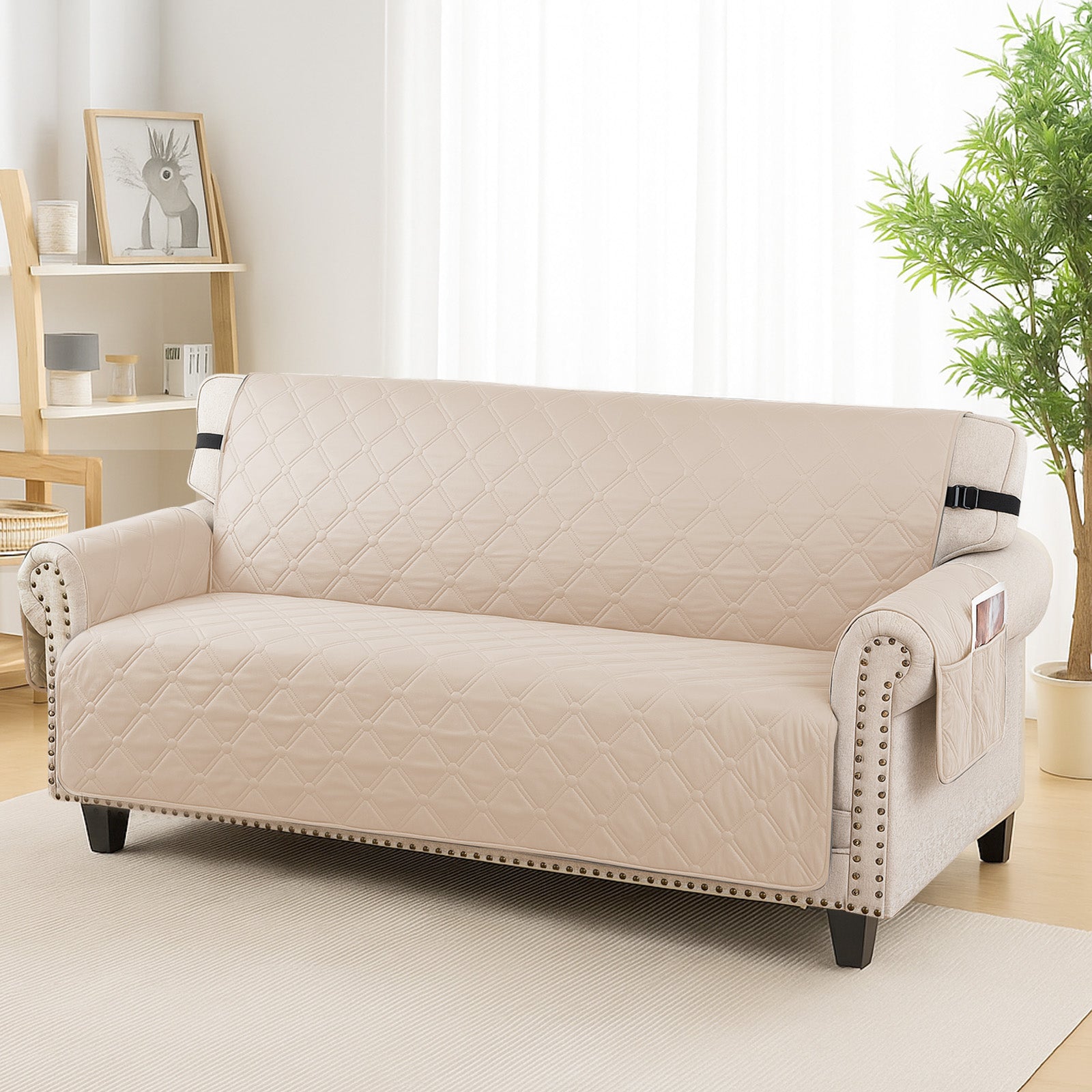 Ystyle Waterproof 2 Seater Sofa Cover with Armrests Side Pockets