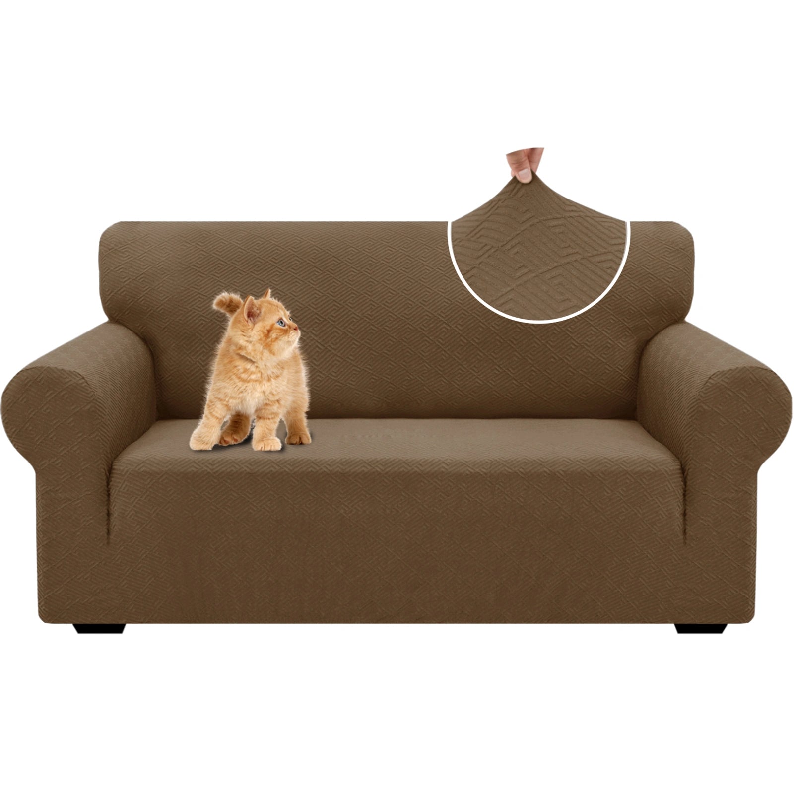 Housse de canapé 2 places YSTYLE - Serrage élastique, résistante aux griffures d'animaux, jacquard géométrique, antidérapante, lavable - Forme dos