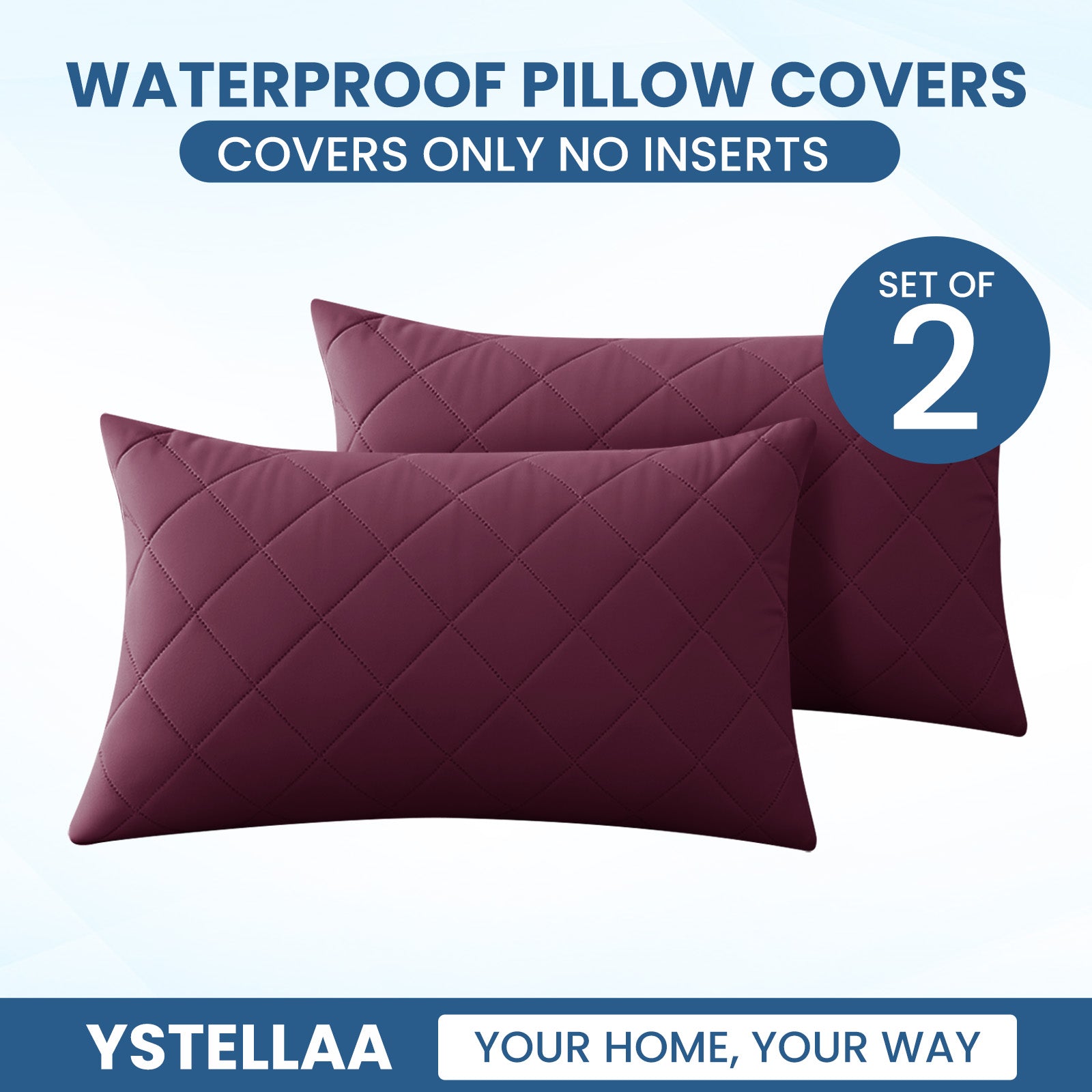 YSTYLE 2 Pieces Waterproof Bed Pillowcases 50x80cm Anti Mite-YSTYLE