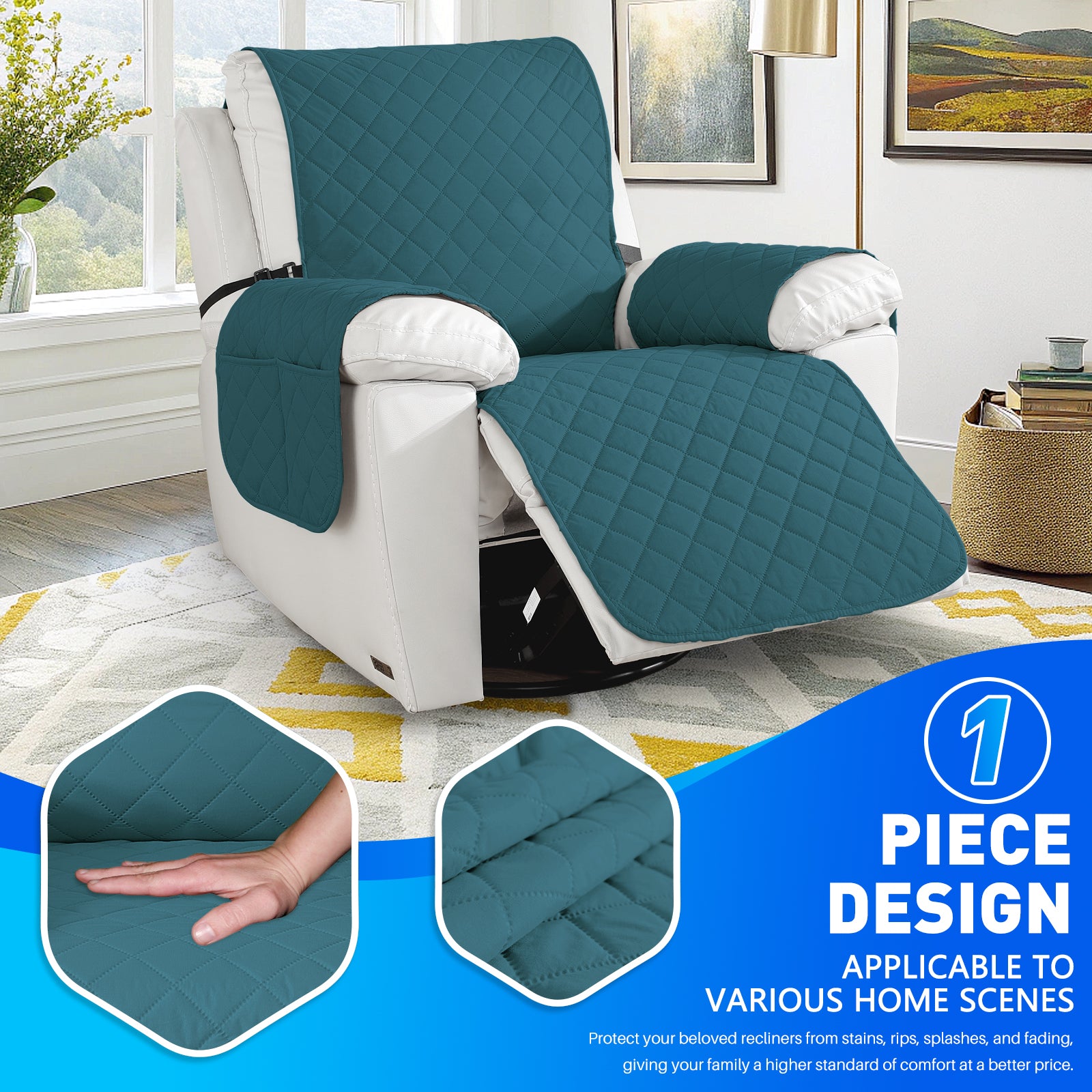 Waterproof 1 Seater Armchair Cover with Non-Slip Backing and Pockets