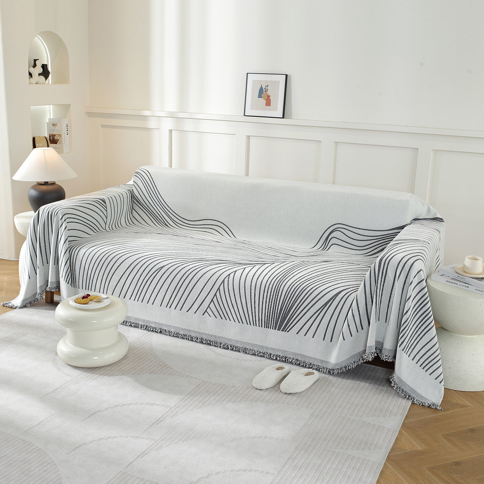Manta de Sofá de 1 Asiento YSTYLE, Poliéster Suave, Lavable, Uso Multiusos - Línea Ondulada 