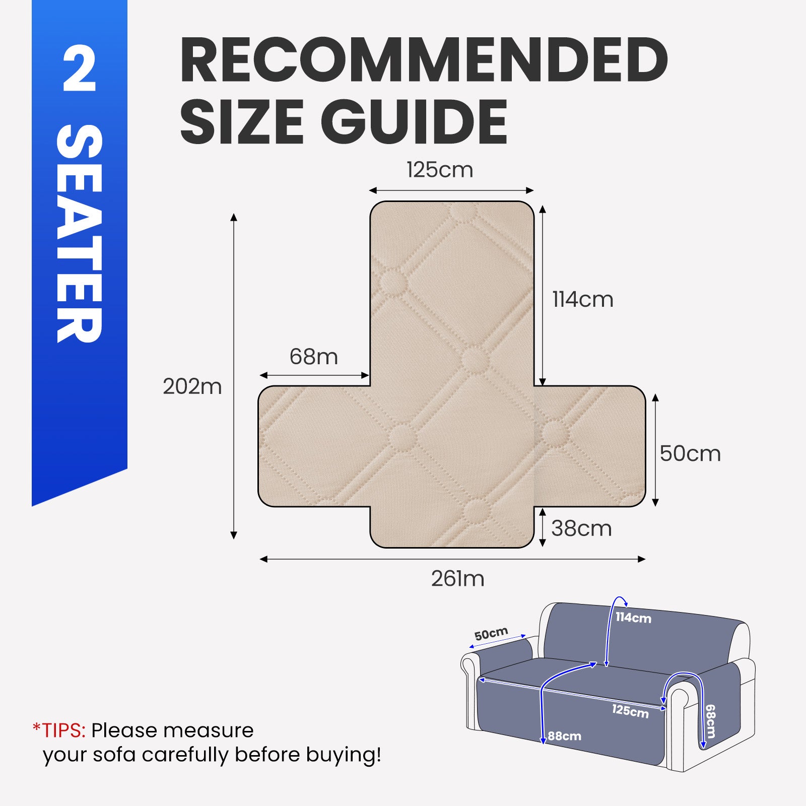 Ystyle Waterproof 2 Seater Sofa Cover with Armrests Side Pockets