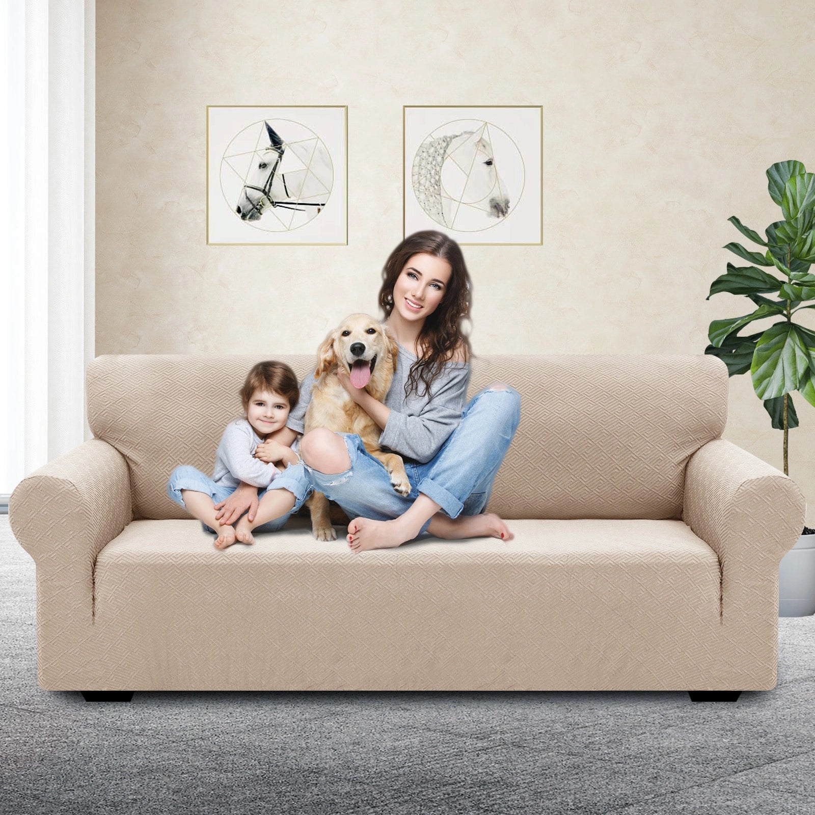 Cubierta de sofá de 4 asientos YSTYLE - Ajuste elástico, resistente a arañazos de mascotas, geométrico jacquard, antideslizante, lavable - Forma de espalda