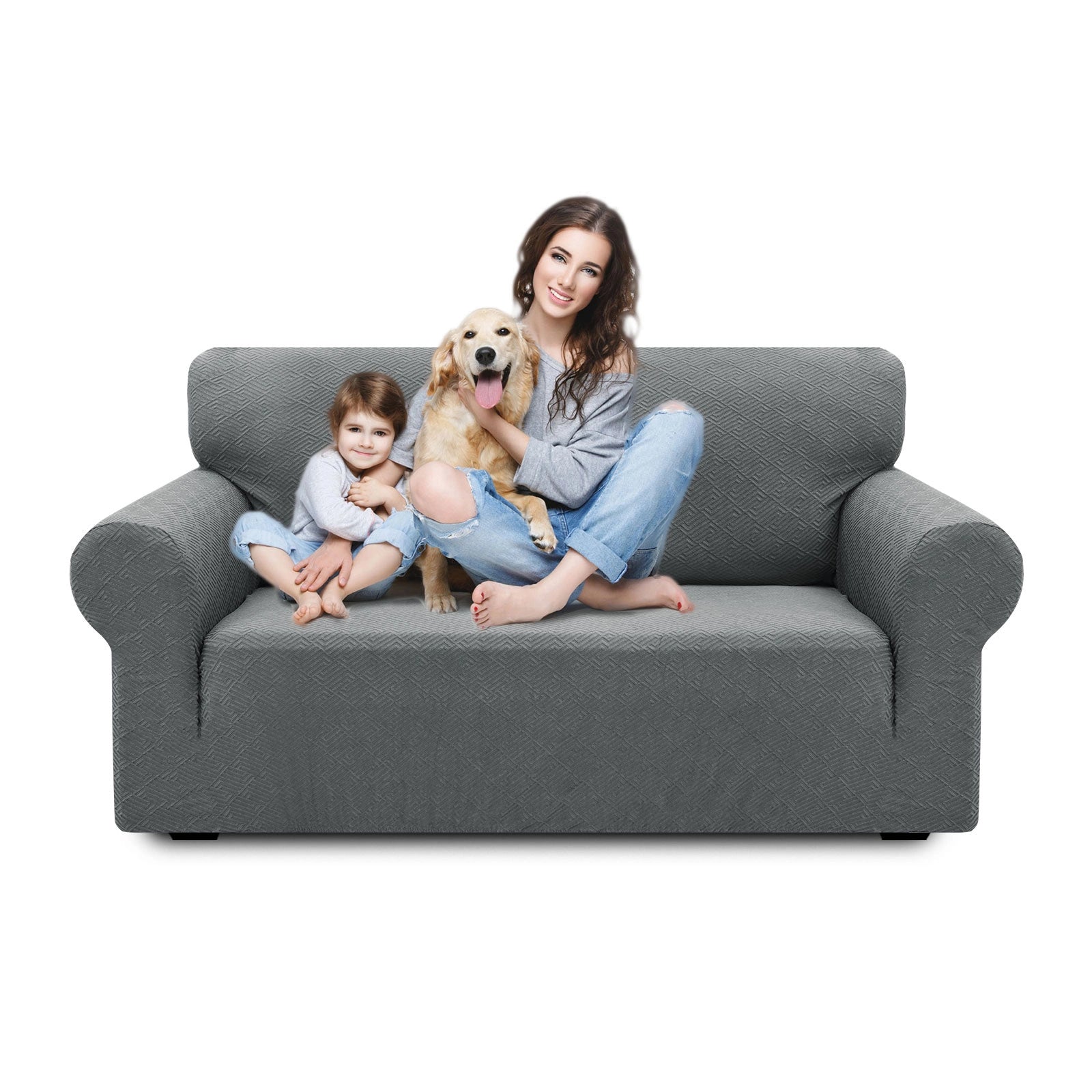 Housse de canapé 2 places YSTYLE - Serrage élastique, résistante aux griffures d'animaux, jacquard géométrique, antidérapante, lavable - Forme dos