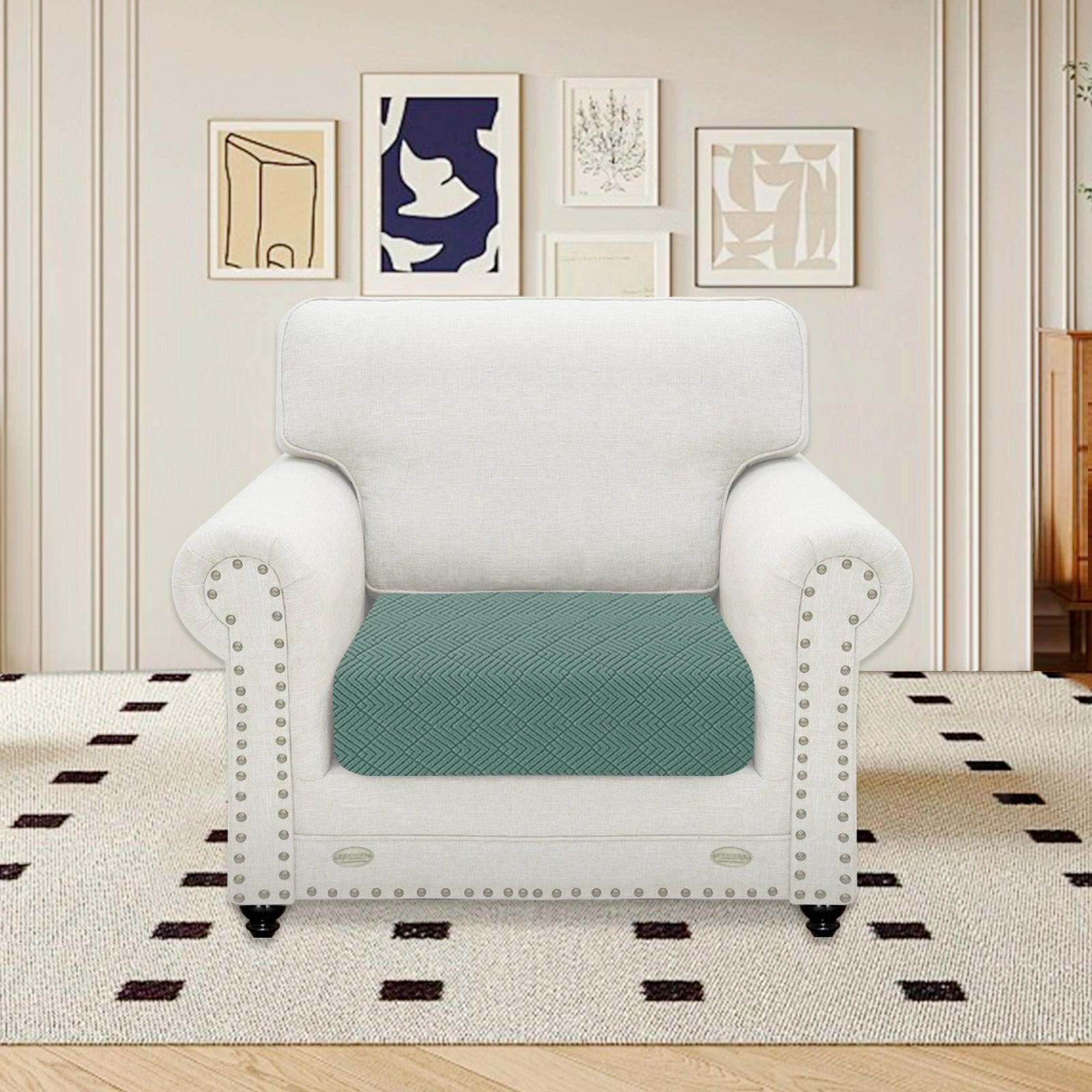 YSYLE 1 Pieza Cubierta de Almohada para Sofá – Ajuste Elástico, Uso Universal, Antideslizante, Resistente a Arañazos, Diseño Geométrico-Romboide