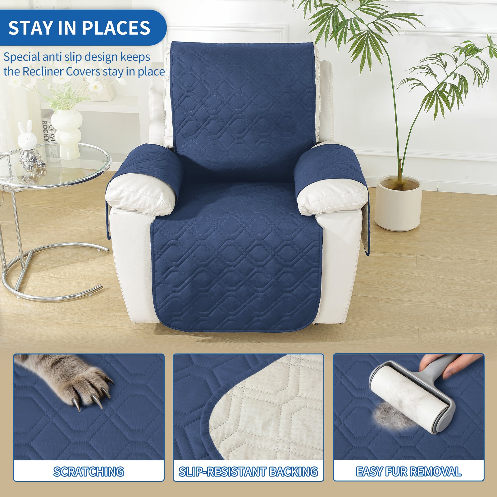 Larger imperméable Recliner Armchair couverture with accoudoirs antidérapant Pockets
