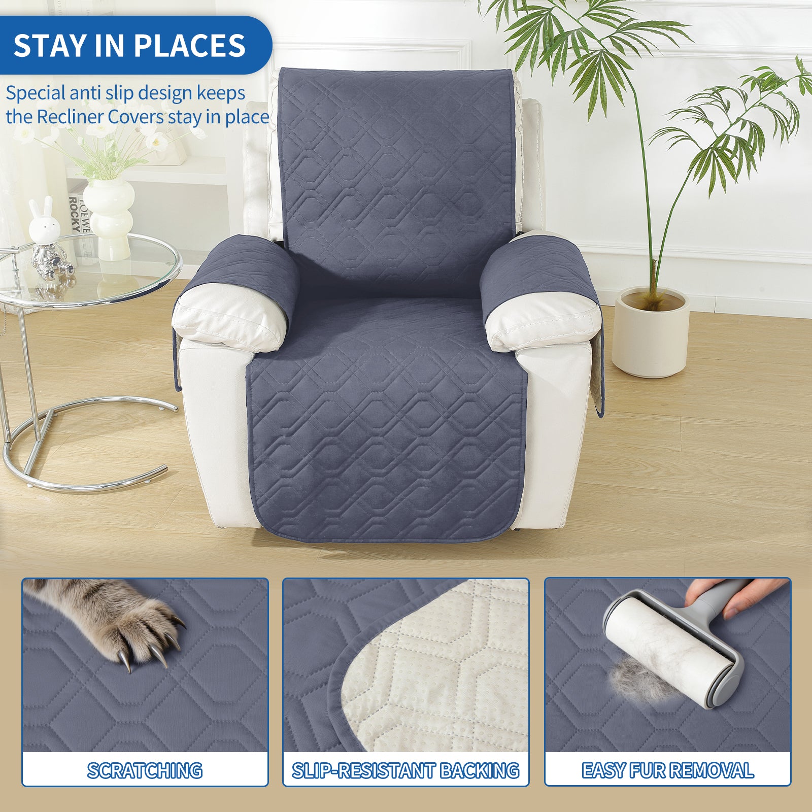 Larger imperméable Recliner Armchair couverture with accoudoirs antidérapant Pockets