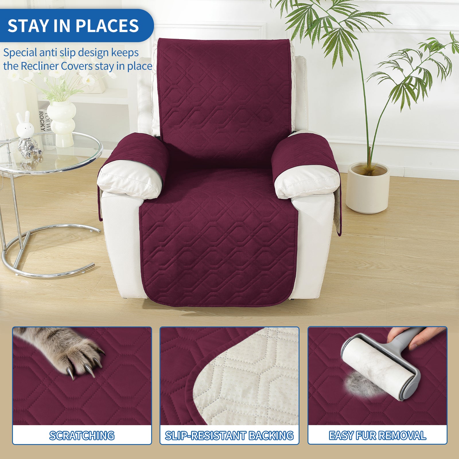 Larger imperméable Recliner Armchair couverture with accoudoirs antidérapant Pockets