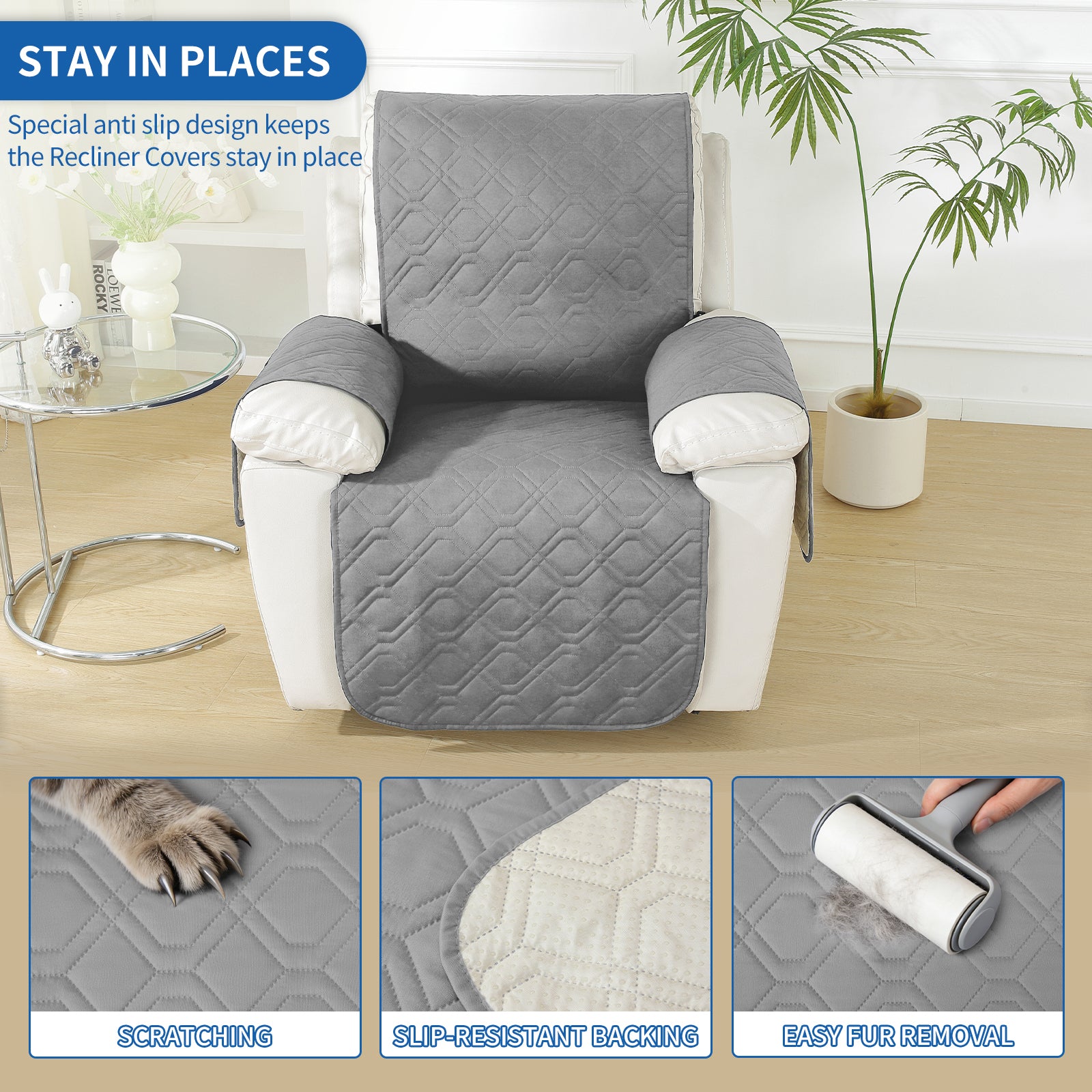 Larger imperméable Recliner Armchair couverture with accoudoirs antidérapant Pockets