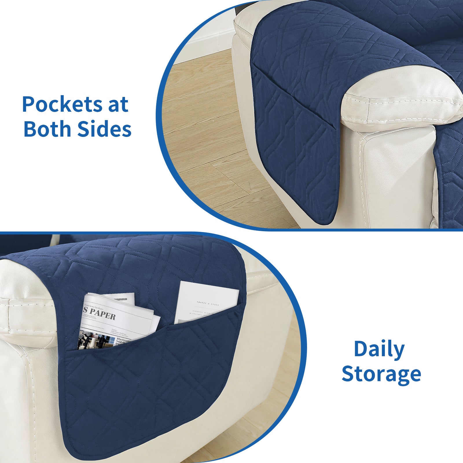 Larger imperméable Recliner Armchair couverture with accoudoirs antidérapant Pockets