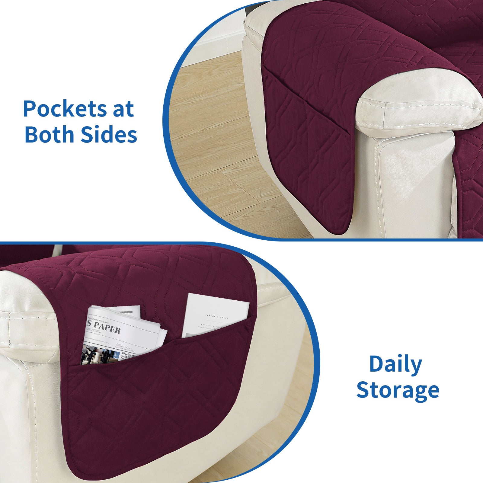 Larger imperméable Recliner Armchair couverture with accoudoirs antidérapant Pockets