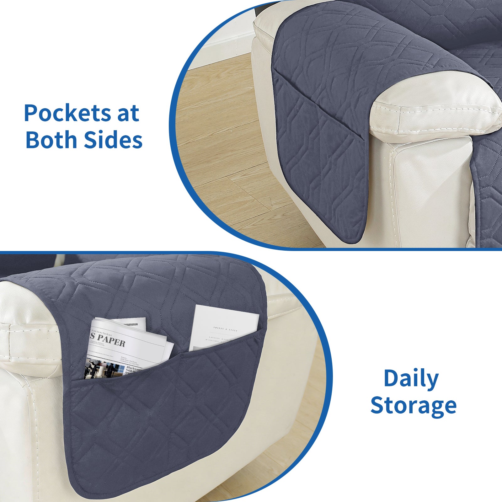 Larger imperméable Recliner Armchair couverture with accoudoirs antidérapant Pockets