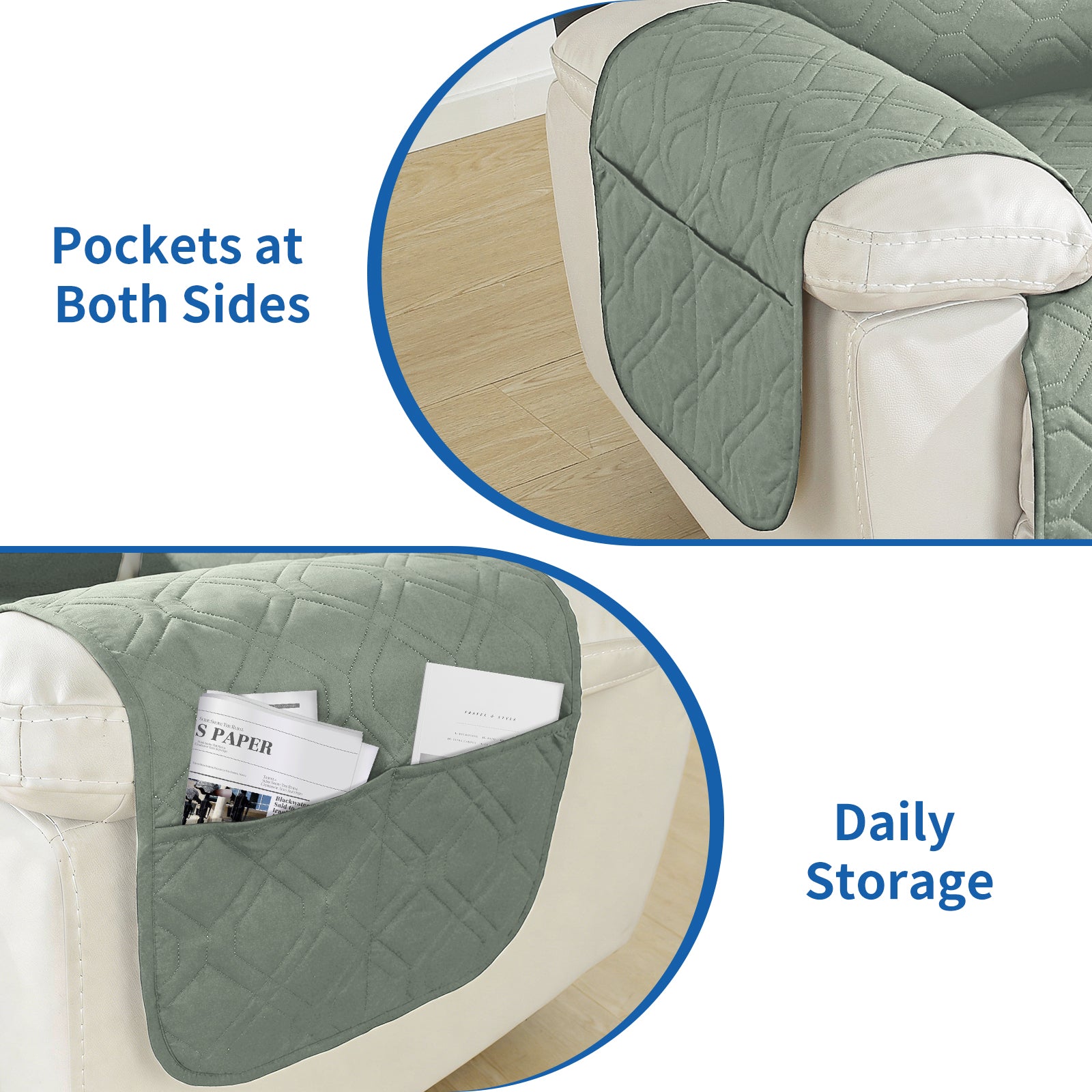Larger imperméable Recliner Armchair couverture with accoudoirs antidérapant Pockets