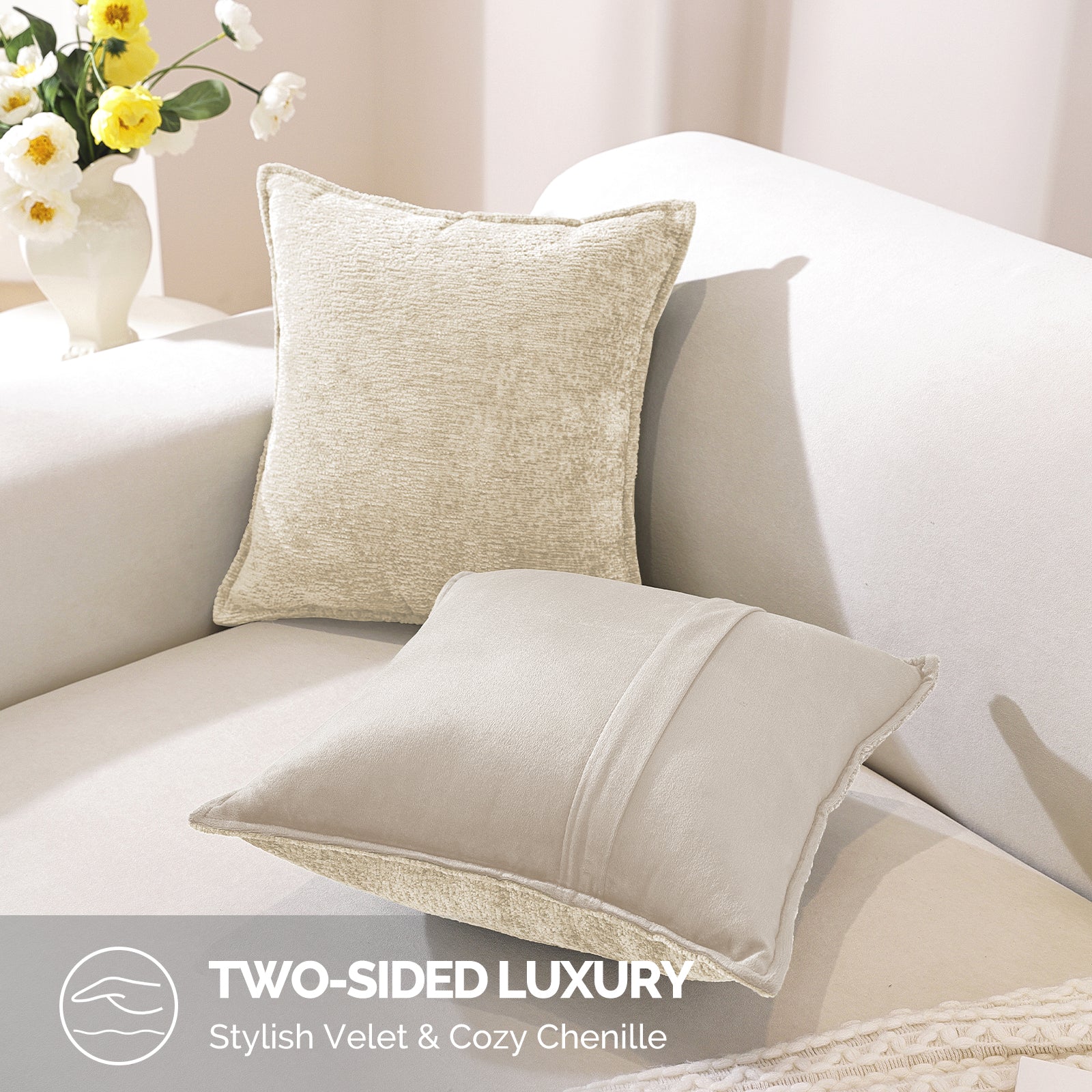 Ystyle Chenille Sofa Cushion Covers 60 x 60 cm, 2 Pieces, Soft Durable Heart-Shaped Cushion Cover, Decorative Elegant Pillow Case for Living Room